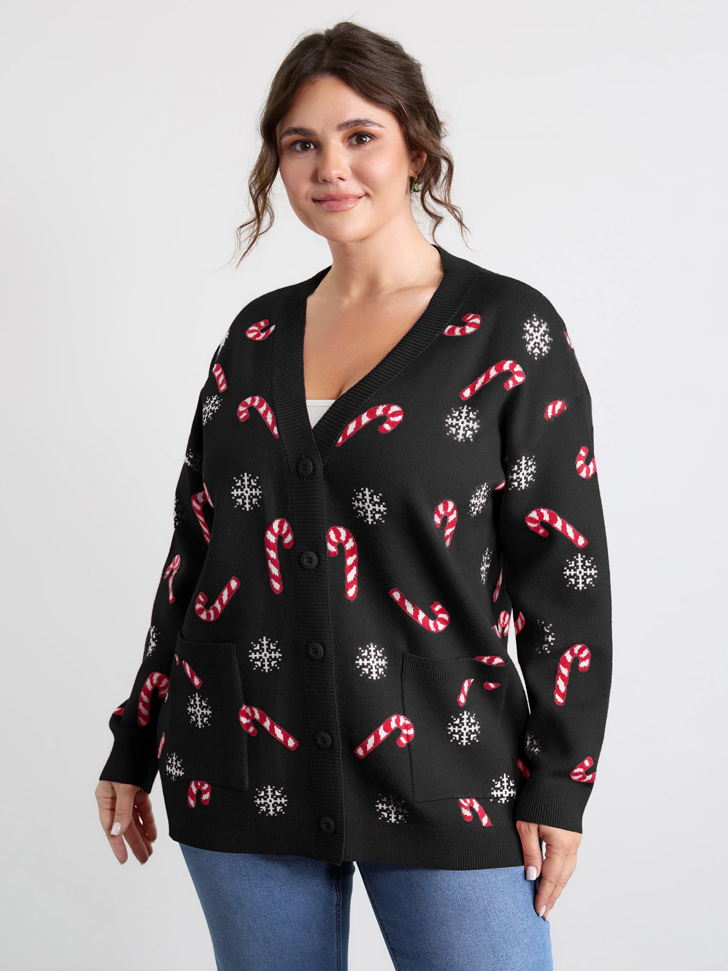 Holiday Candy Patch Pockets Knit Cardigan - Image 13
