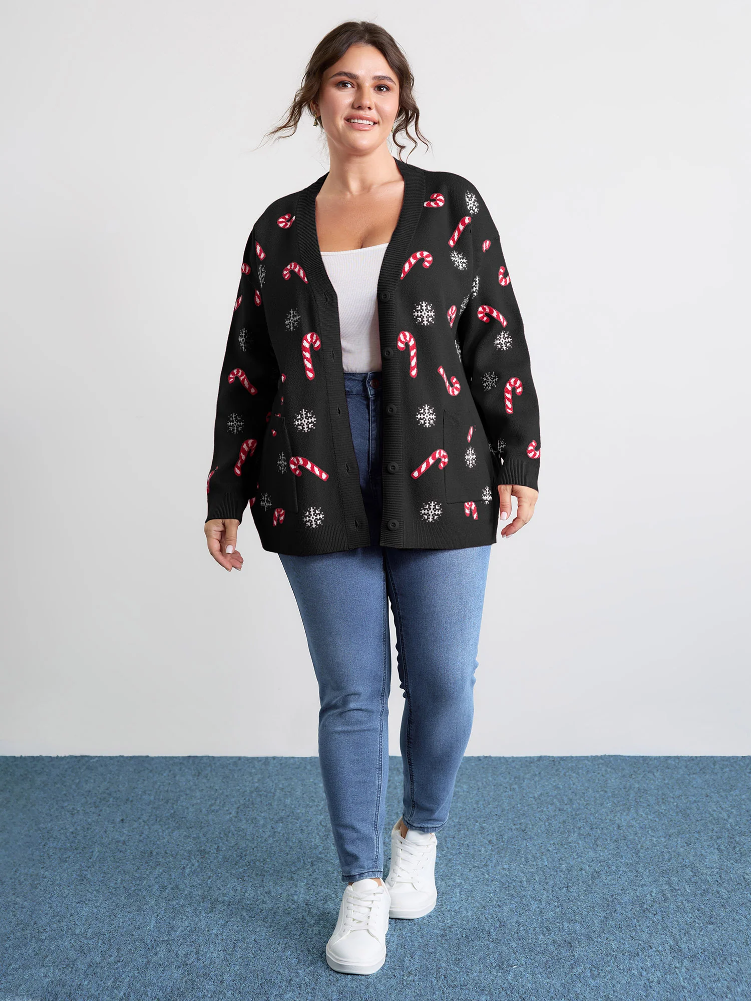 Holiday Candy Patch Pockets Knit Cardigan - Image 15