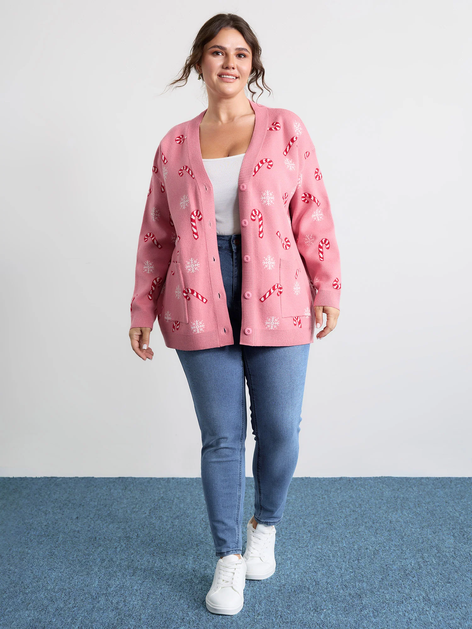 Holiday Candy Patch Pockets Knit Cardigan - Image 3
