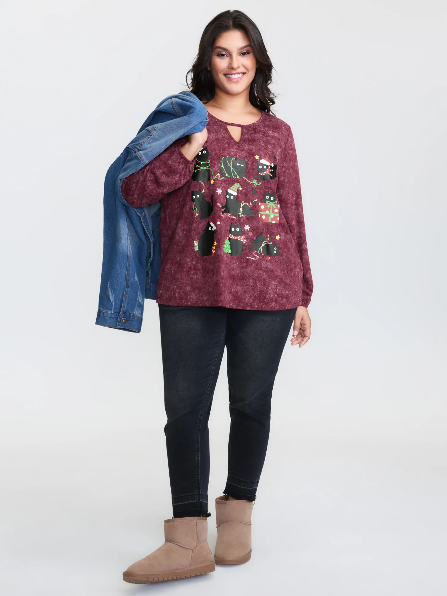 Holiday Cat Snowflake Effect T-Shirt - Image 10