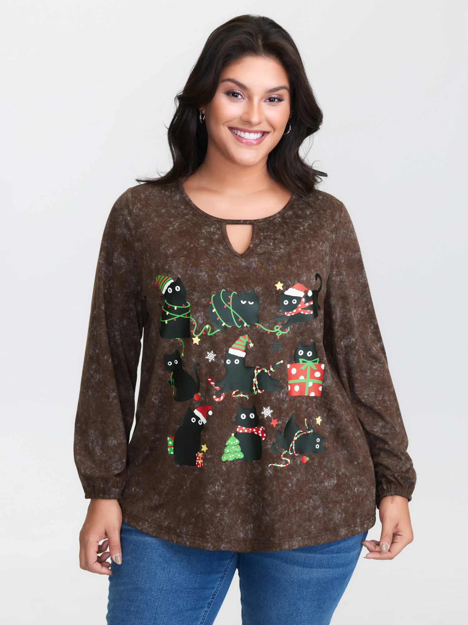 Holiday Cat Snowflake Effect T-Shirt - Image 12