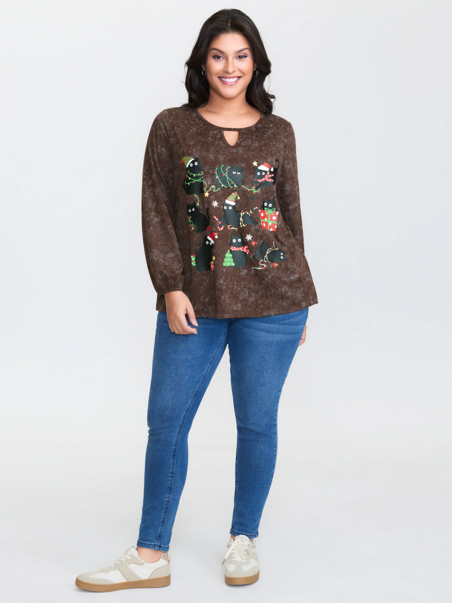 Holiday Cat Snowflake Effect T-Shirt - Image 14