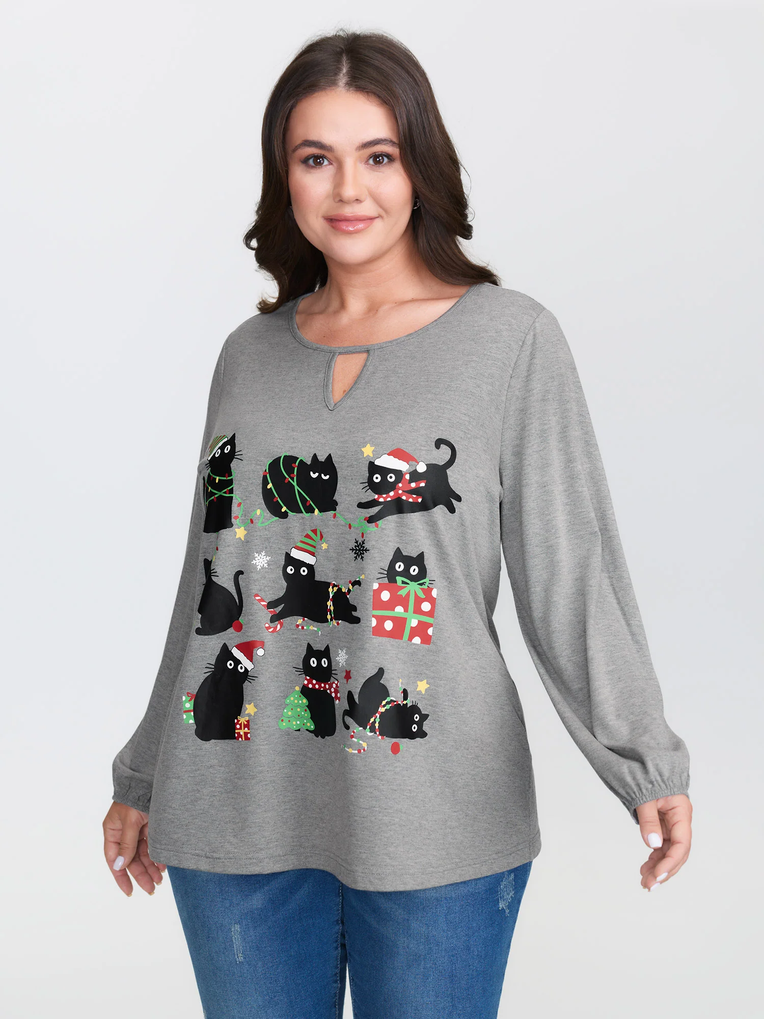 Holiday Cat Snowflake Effect T-Shirt - Image 16