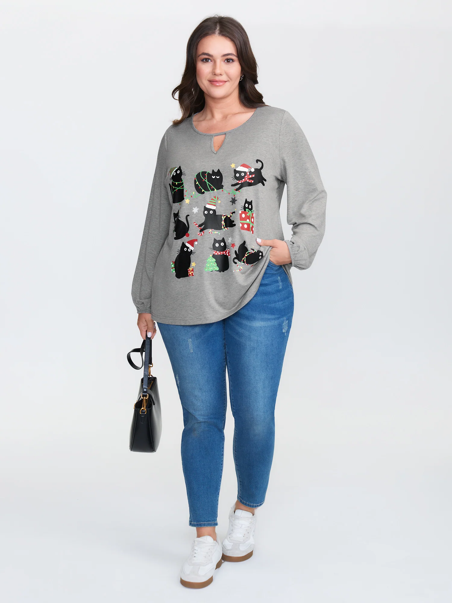 Holiday Cat Snowflake Effect T-Shirt - Image 17