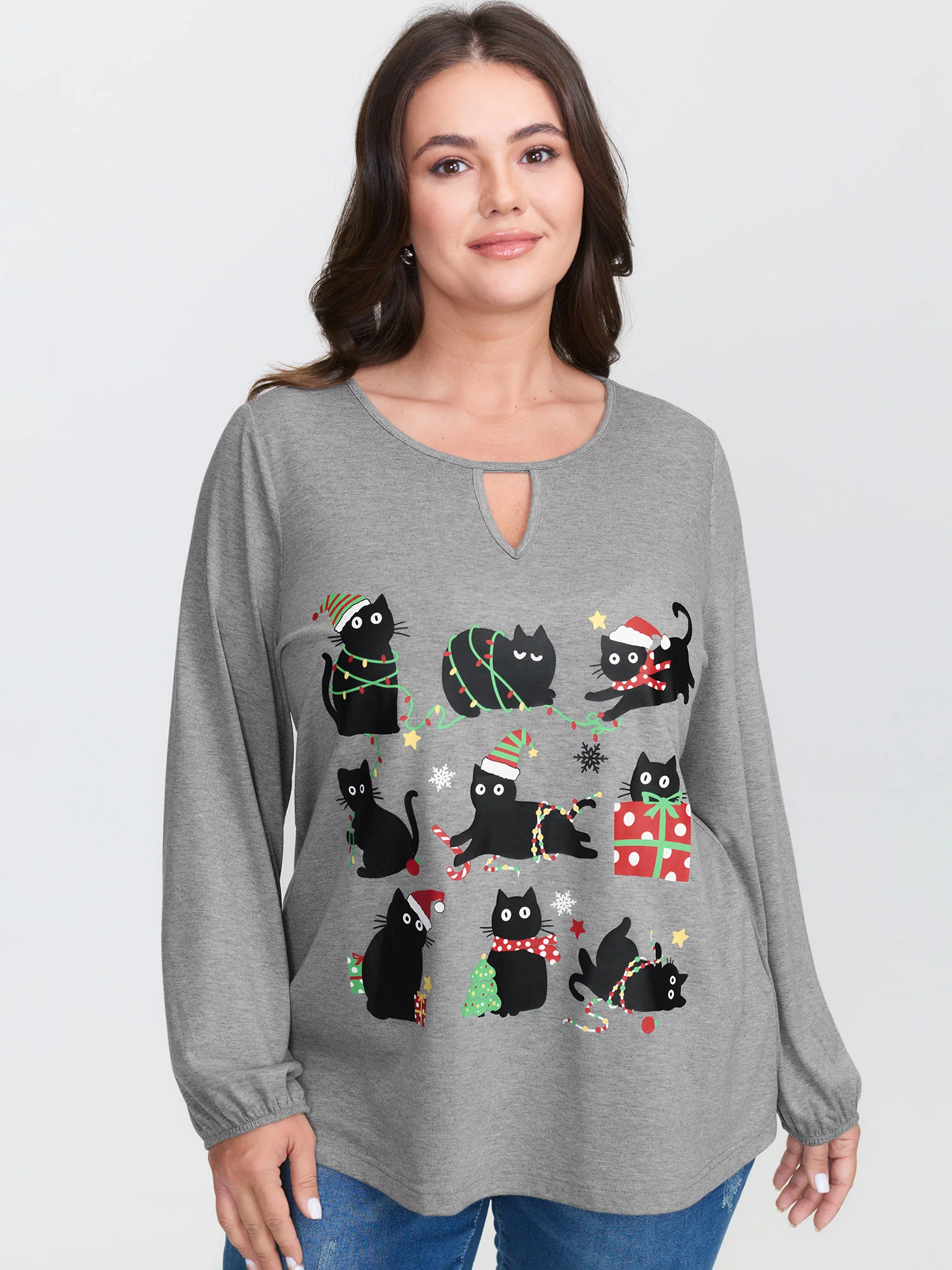 Holiday Cat Snowflake Effect T-Shirt - Image 18
