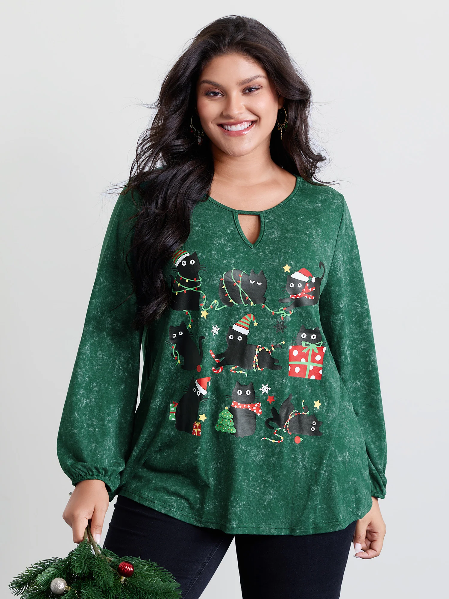 Holiday Cat Snowflake Effect T-Shirt - Image 2