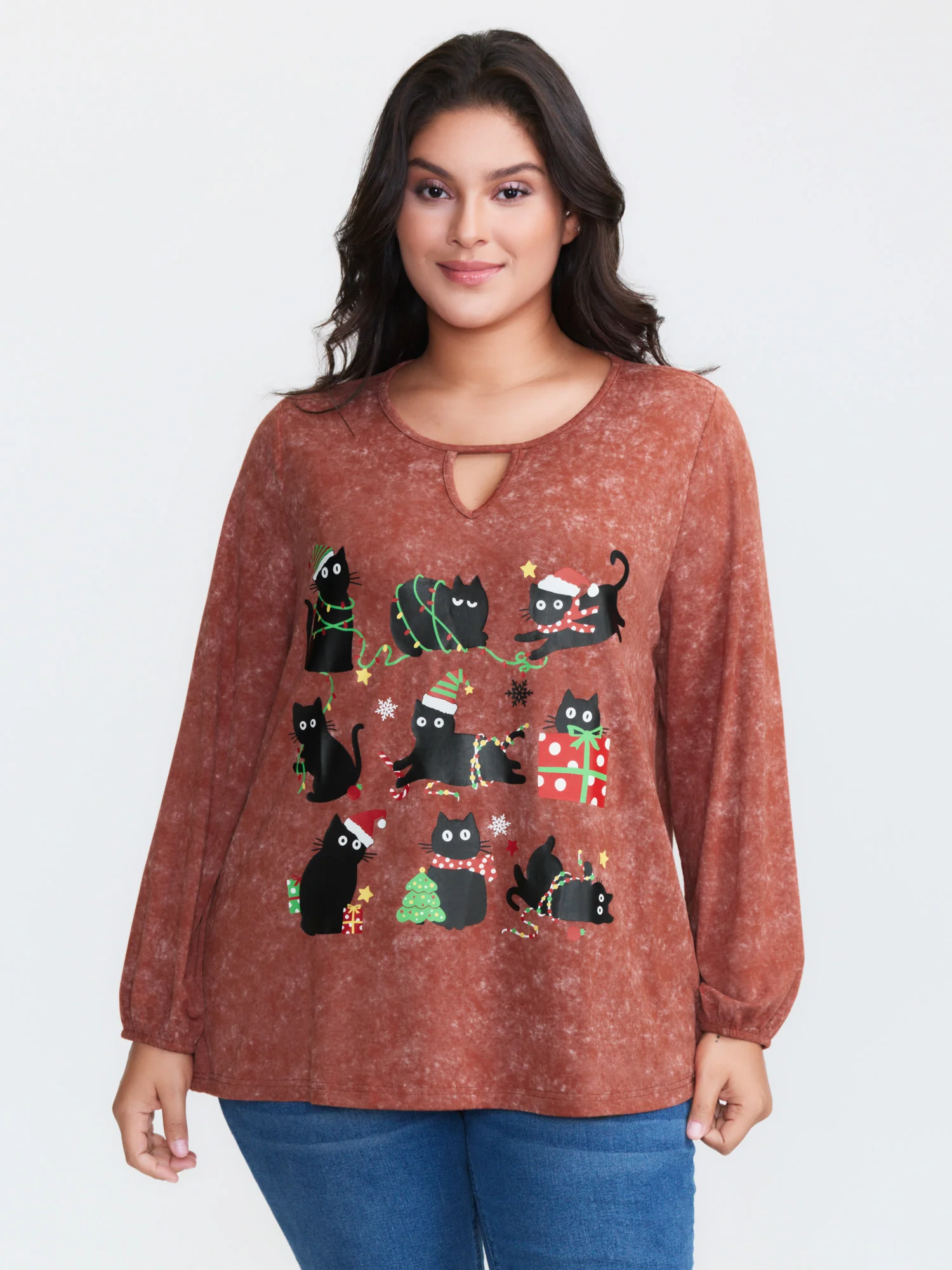 Holiday Cat Snowflake Effect T-Shirt - Image 21
