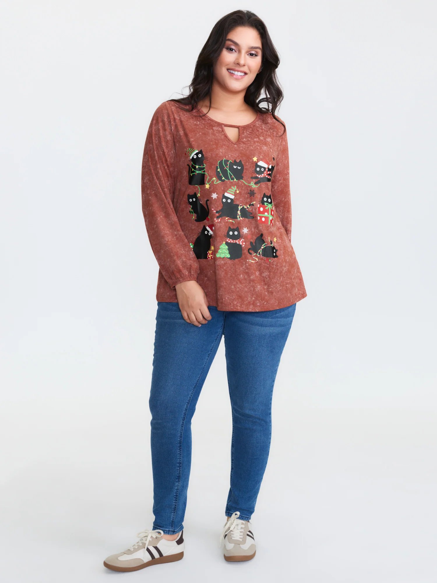 Holiday Cat Snowflake Effect T-Shirt - Image 22