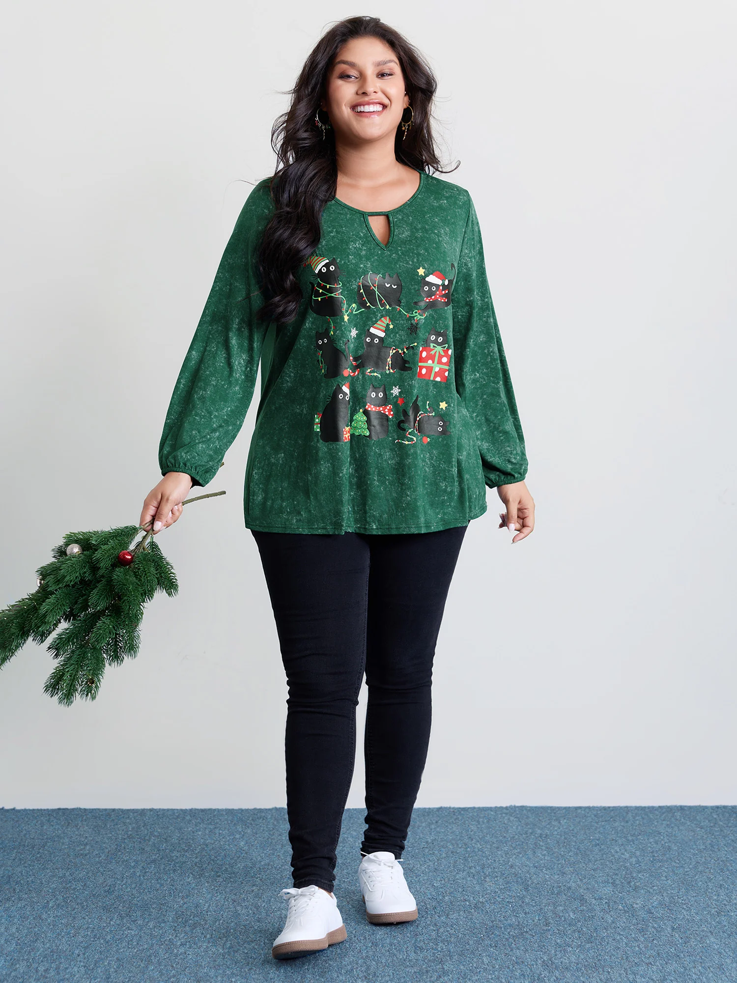 Holiday Cat Snowflake Effect T-Shirt - Image 3