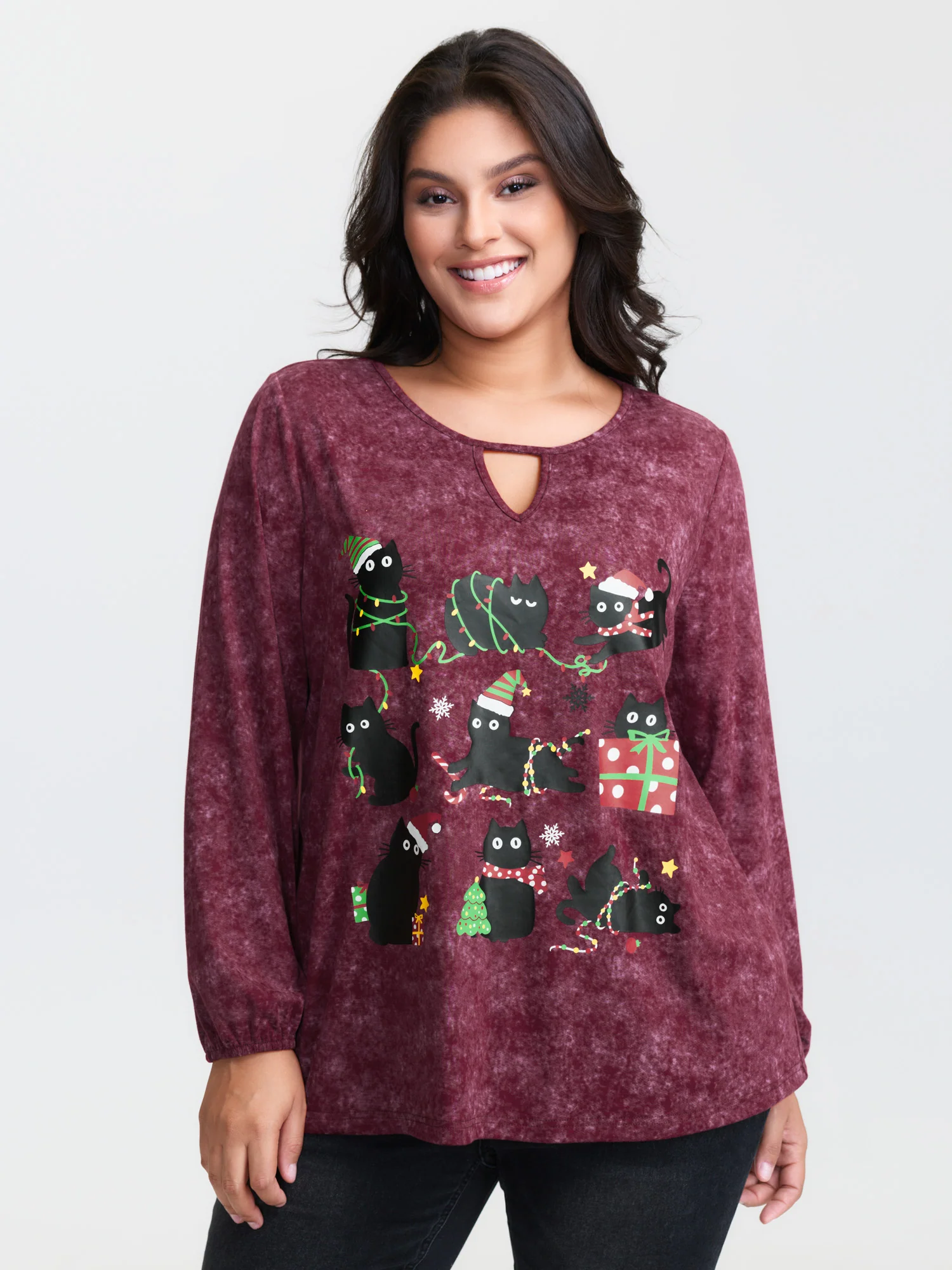 Holiday Cat Snowflake Effect T-Shirt - Image 9
