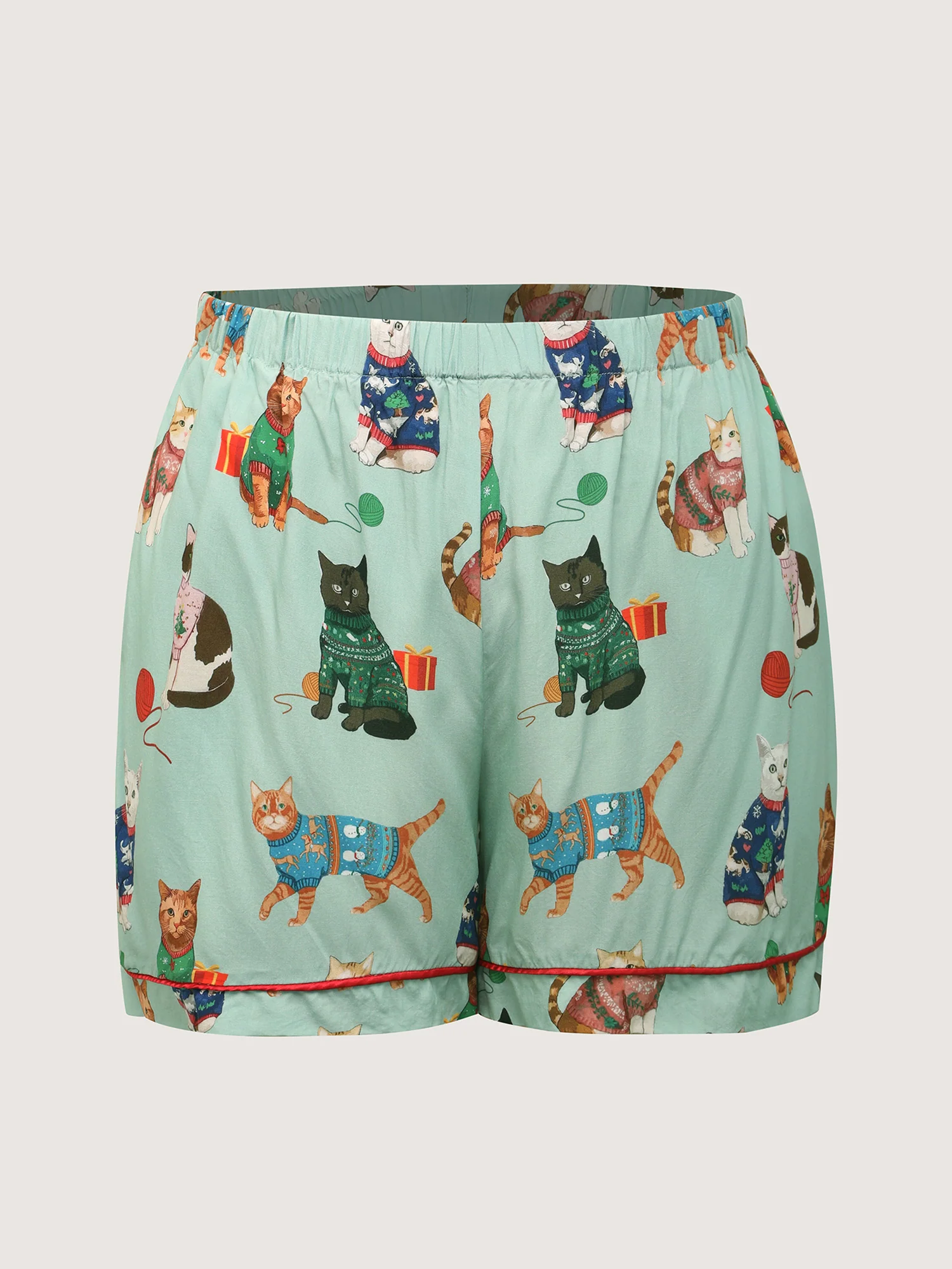 Holiday Cats Print Color Contrast Loungewear Set - Image 10