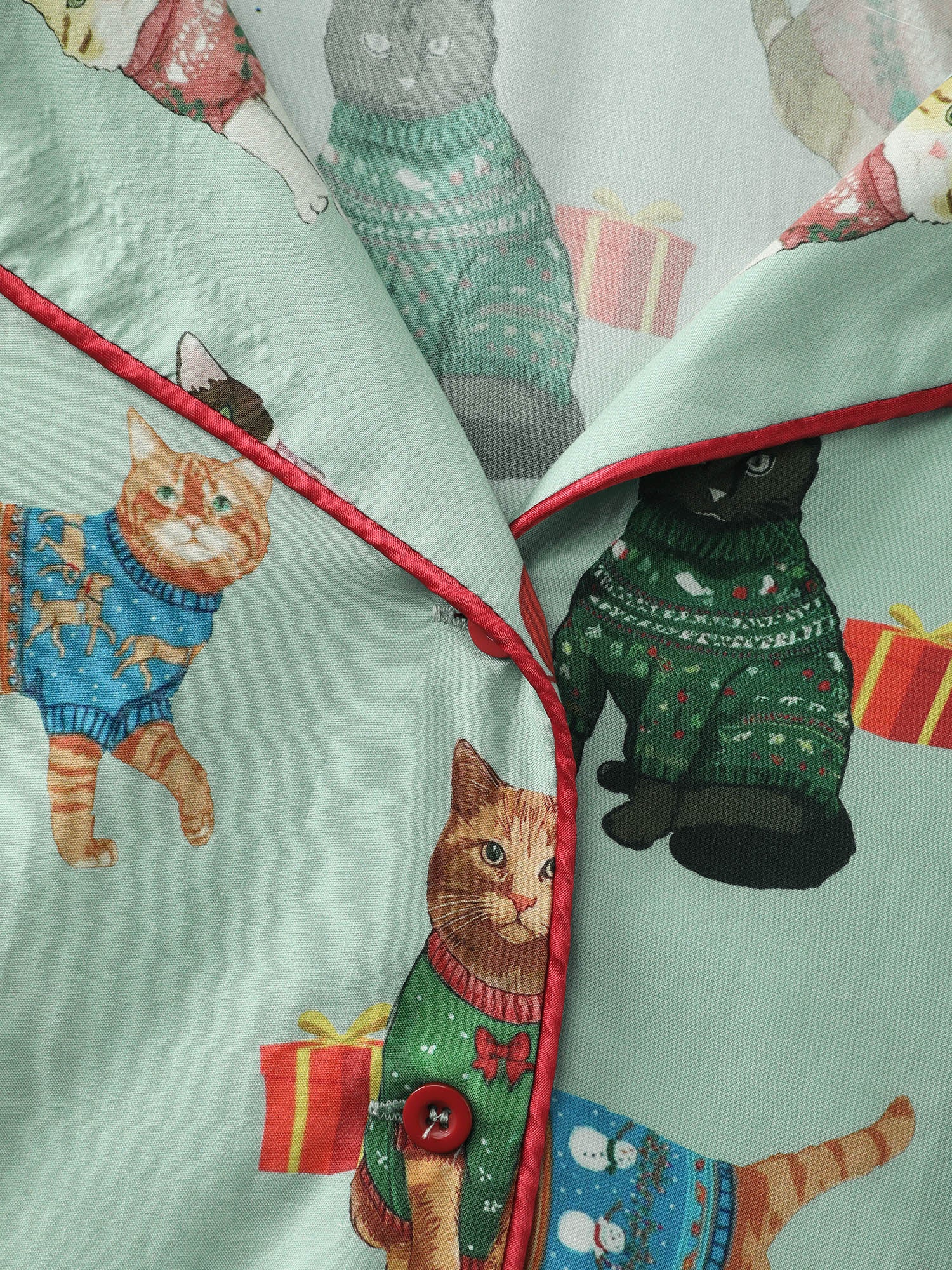 Holiday Cats Print Color Contrast Loungewear Set - Image 11