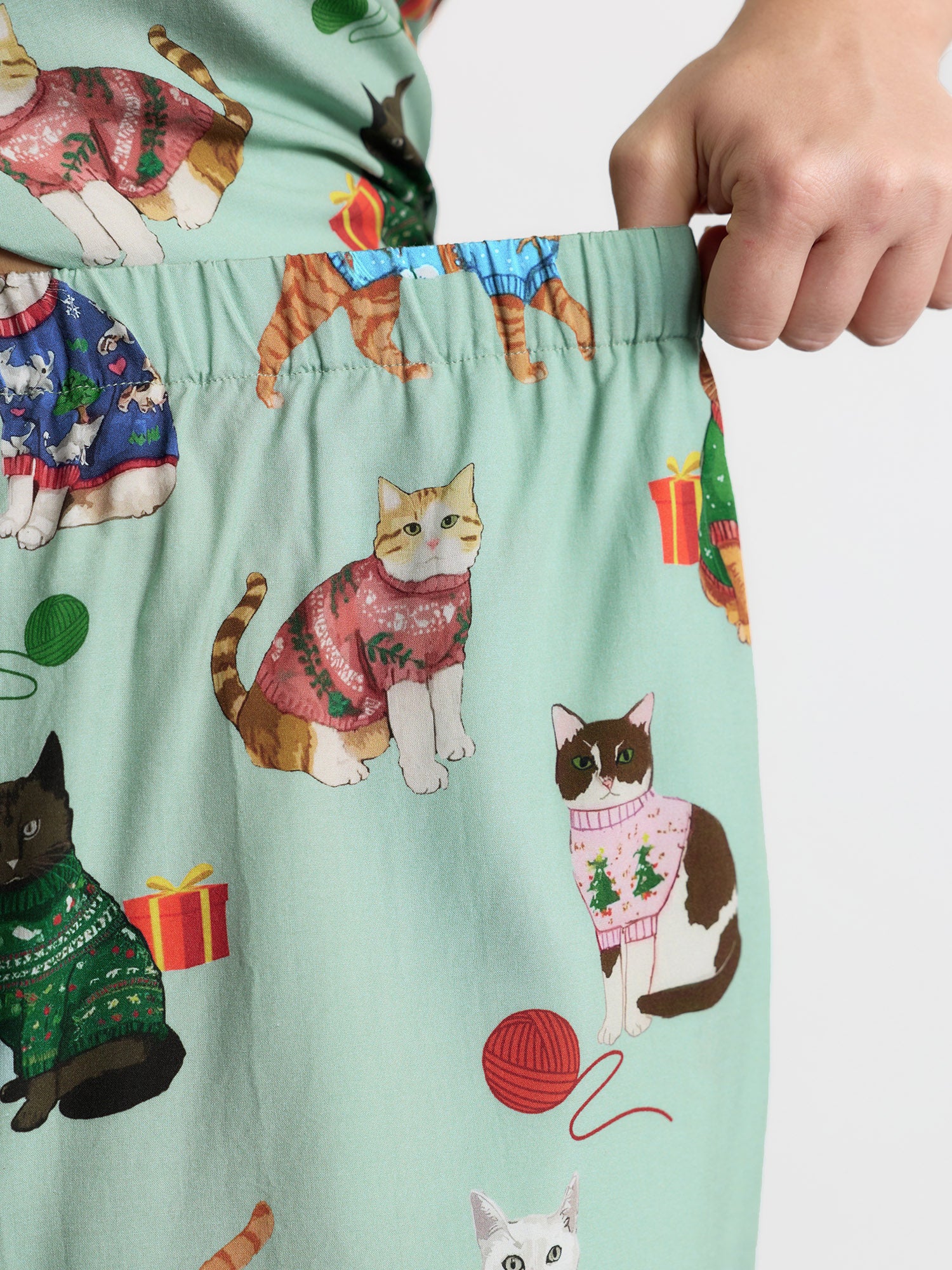 Holiday Cats Print Color Contrast Loungewear Set - Image 6