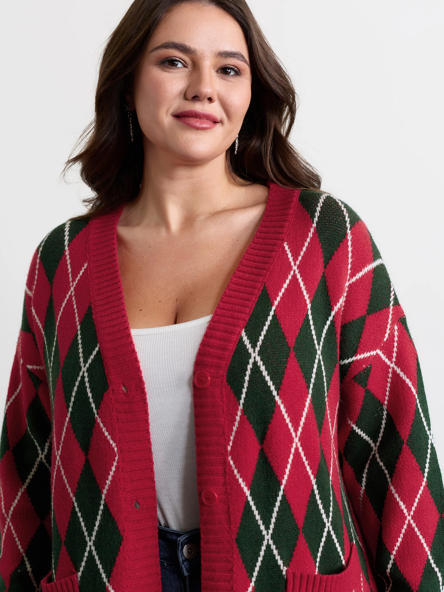 Holiday Checkered Jacquard Knit Cardigan - Image 3