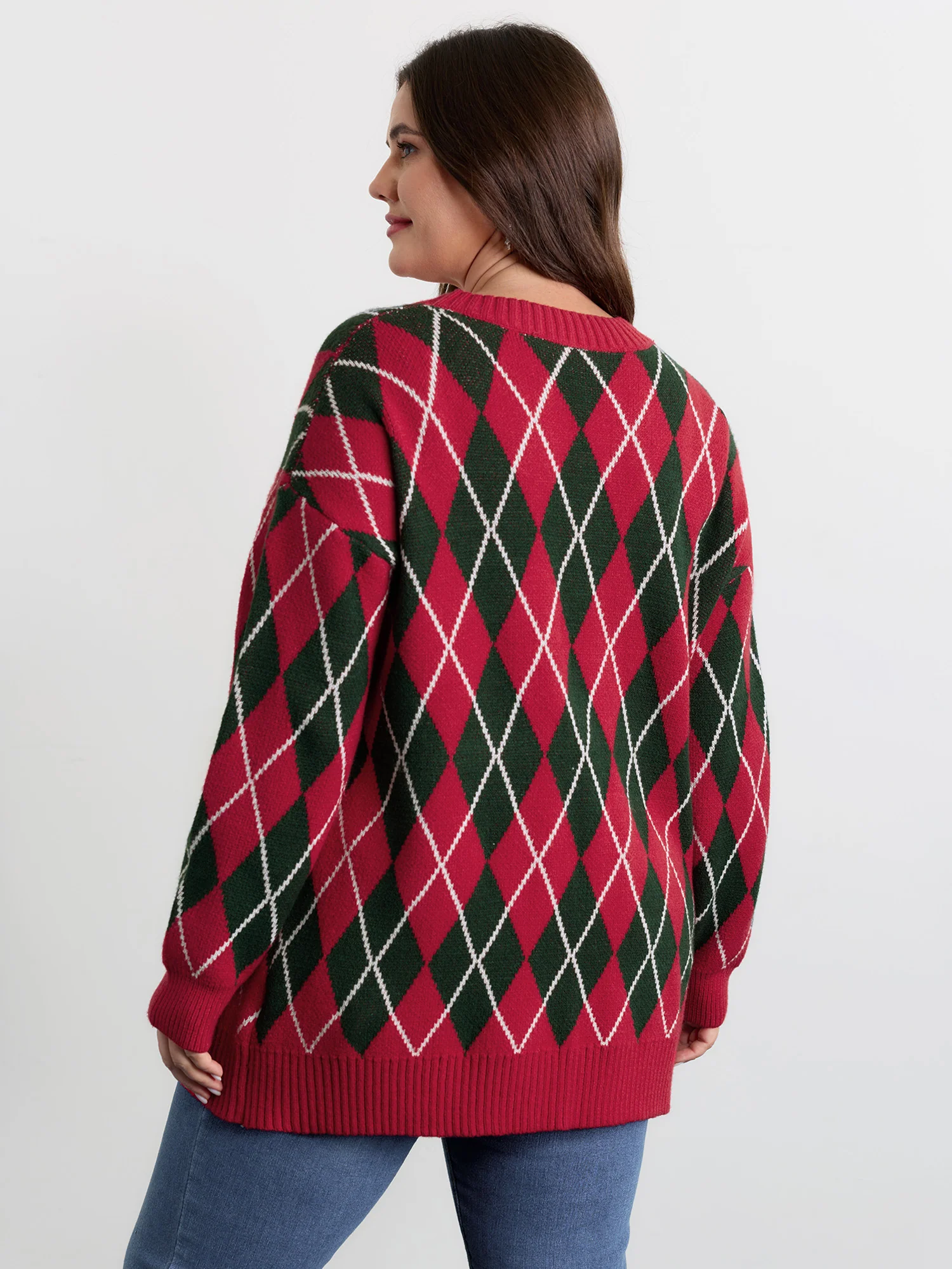 Holiday Checkered Jacquard Knit Cardigan - Image 5