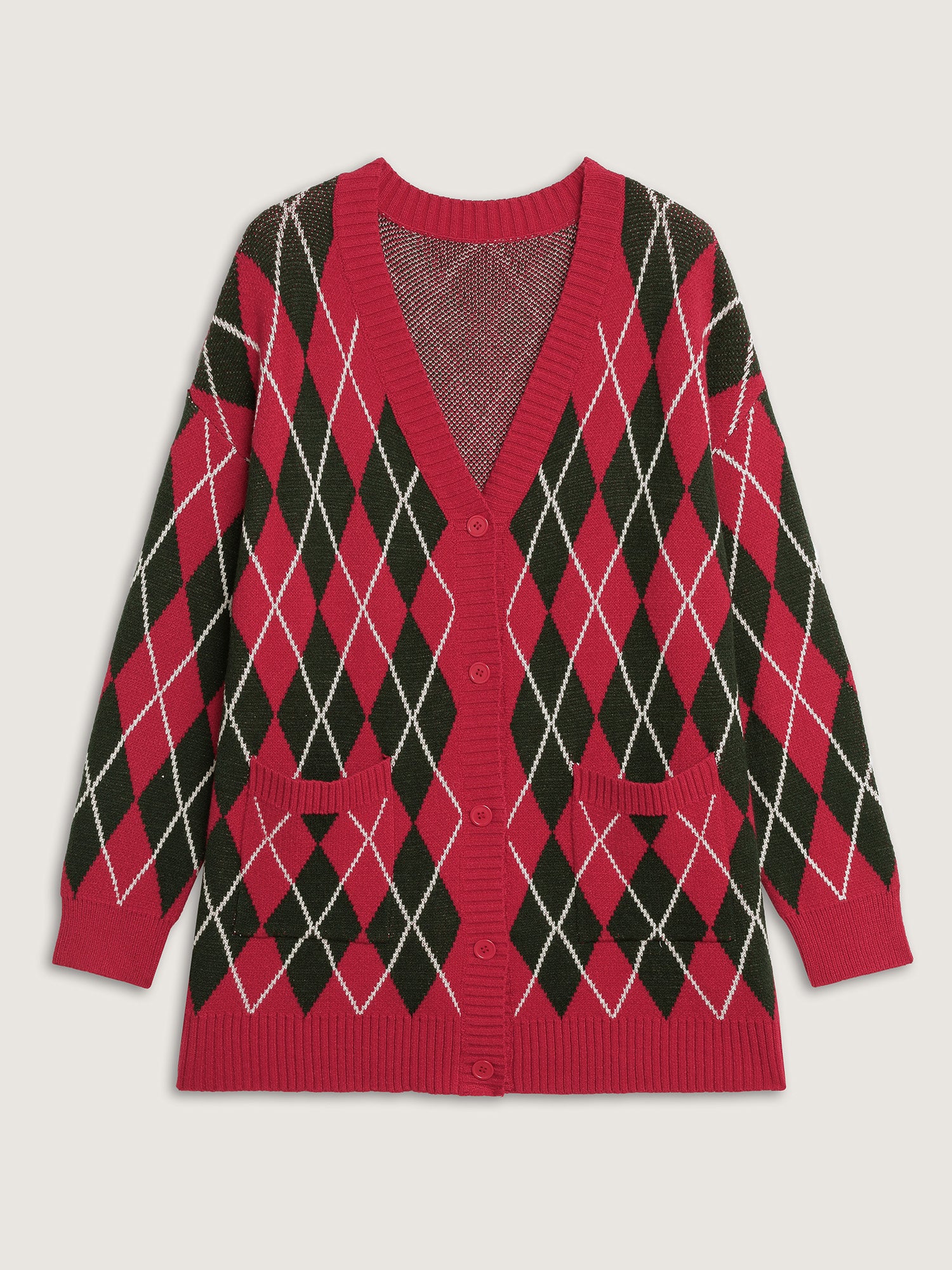 Holiday Checkered Jacquard Knit Cardigan - Image 6