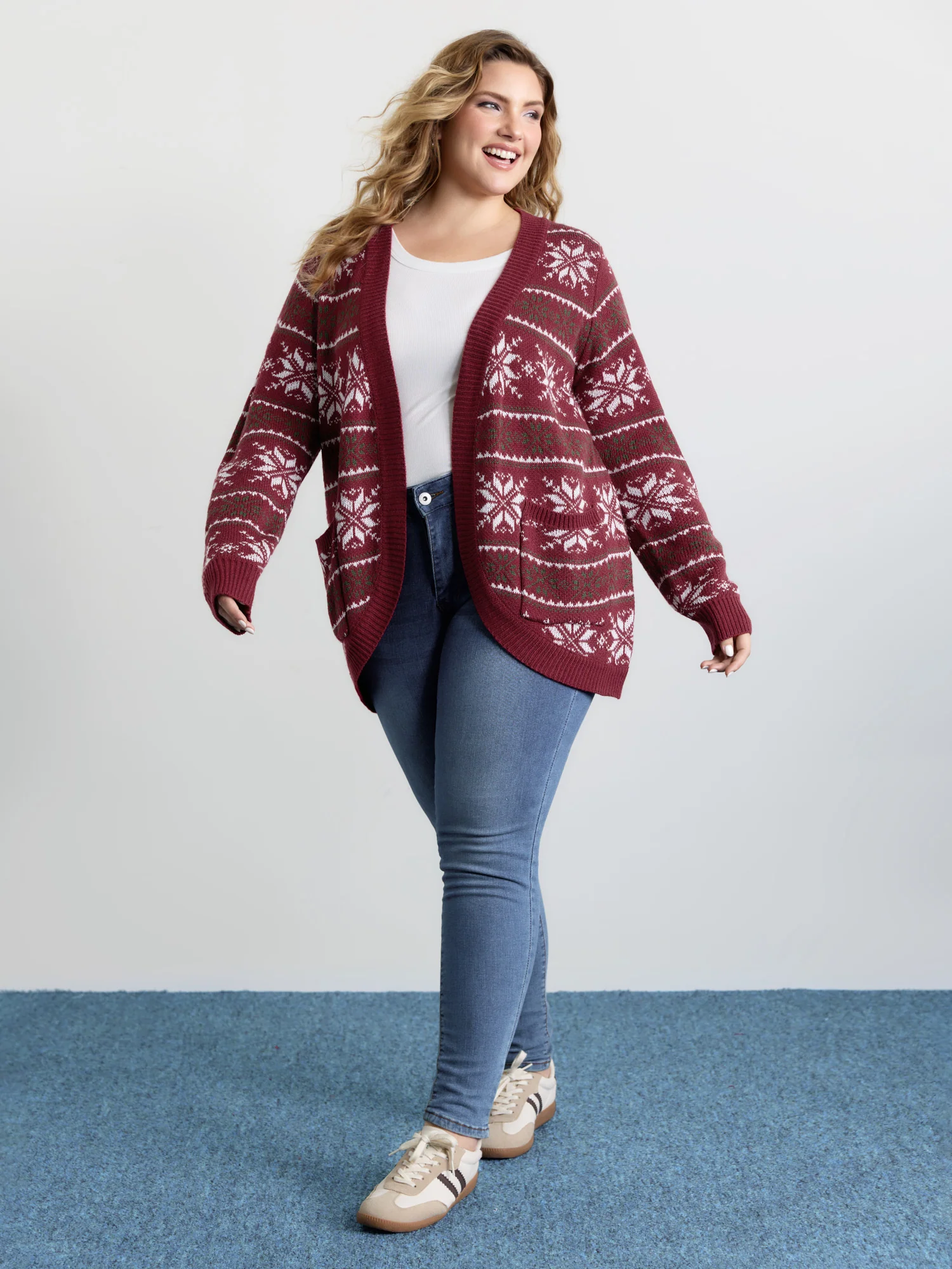 Holiday Curvy Hem Ribbed Knit Cardigan - Image 3