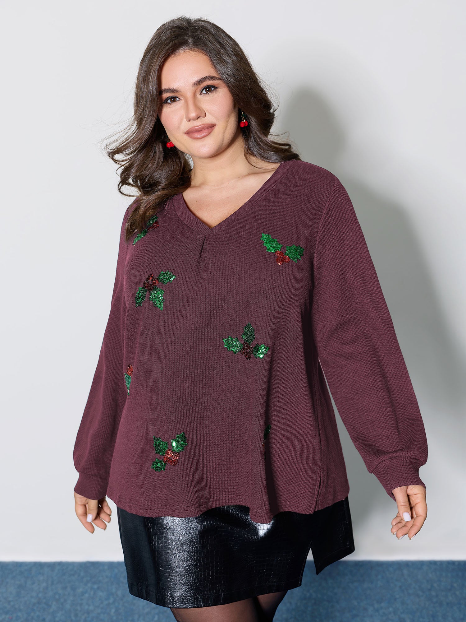 Holiday Elements Sequin Embroidery Textured Sweatshirt - Image 10