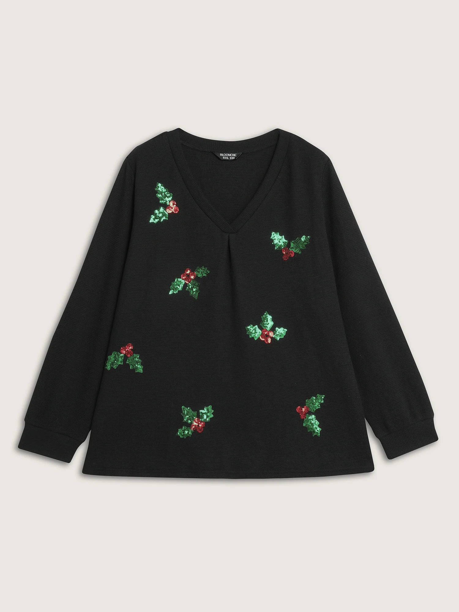 Holiday Elements Sequin Embroidery Textured Sweatshirt - Image 7