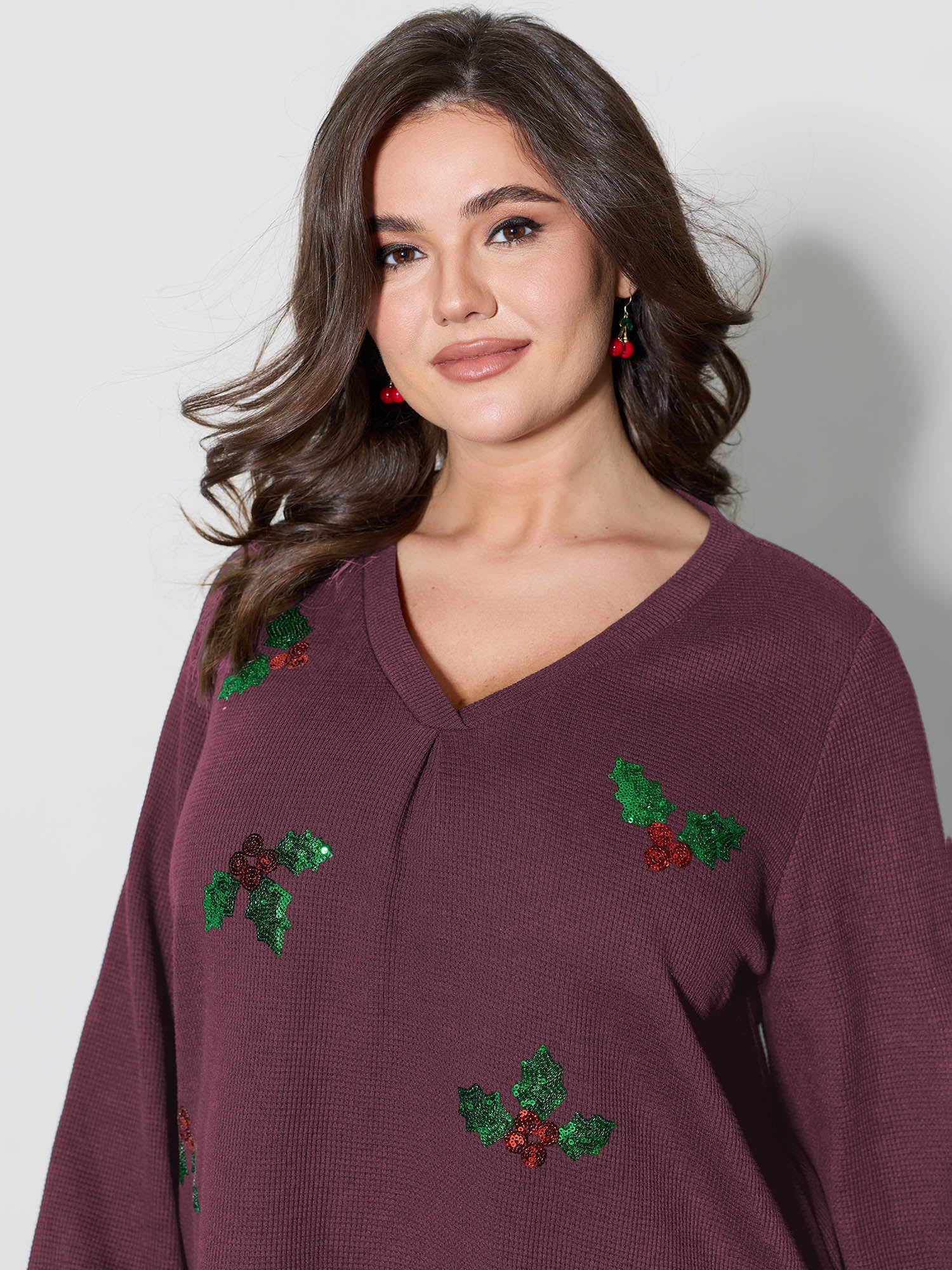 Holiday Elements Sequin Embroidery Textured Sweatshirt - Image 8