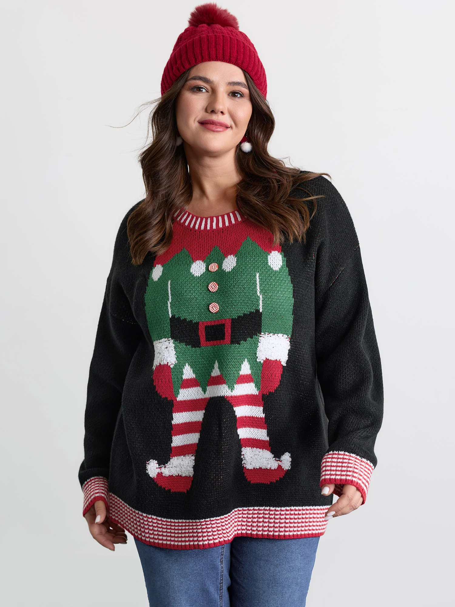 Holiday Elf Pattern Color Contrast Pullover - Image 2
