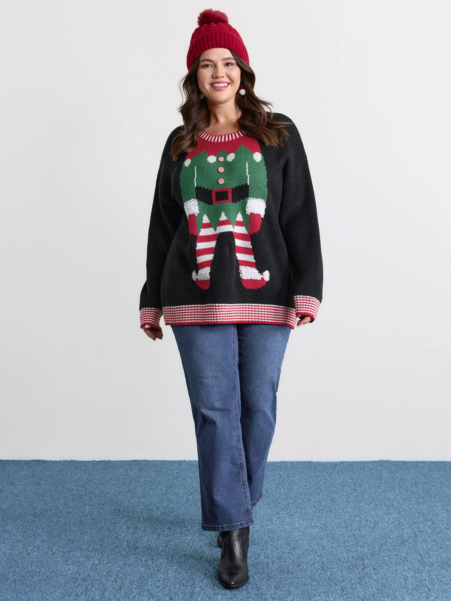 Holiday Elf Pattern Color Contrast Pullover - Image 3