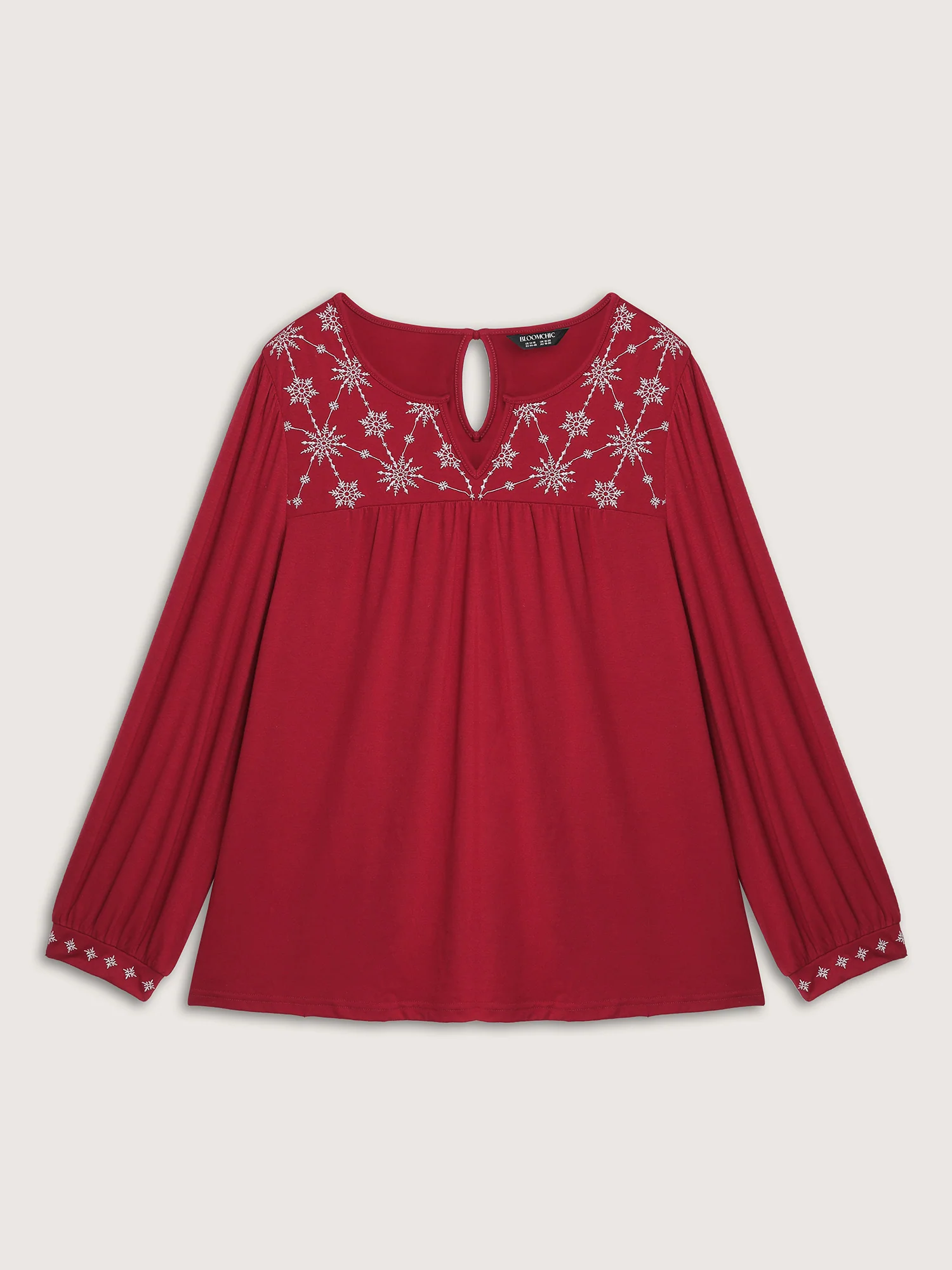 Holiday Embroidered Neckline Pleated Knit Top - Image 11