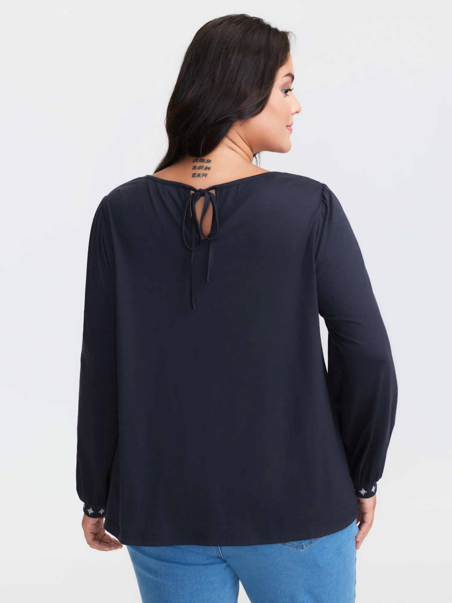 Holiday Embroidered Neckline Pleated Knit Top - Image 4