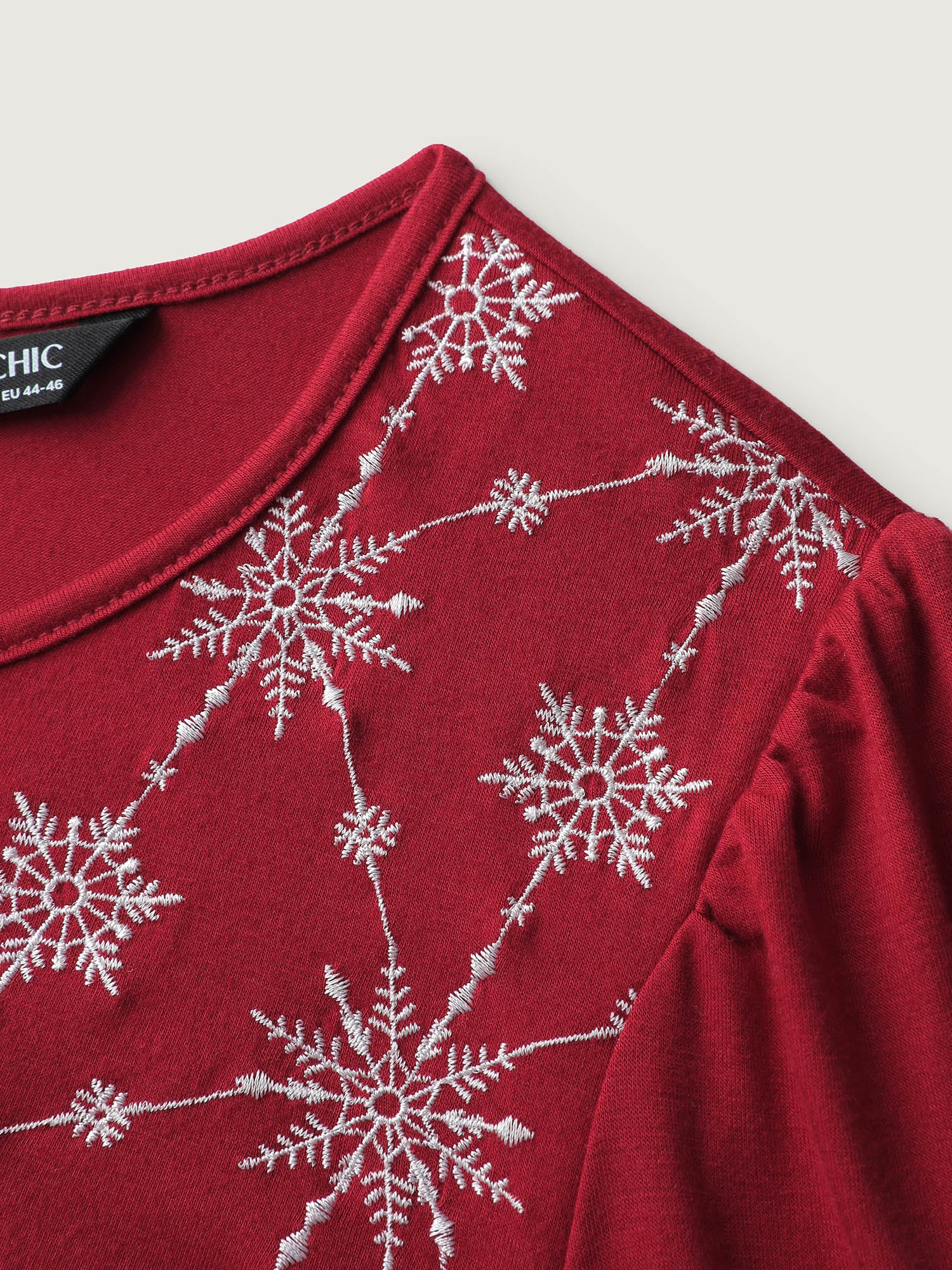 Holiday Embroidered Neckline Pleated Knit Top - Image 9