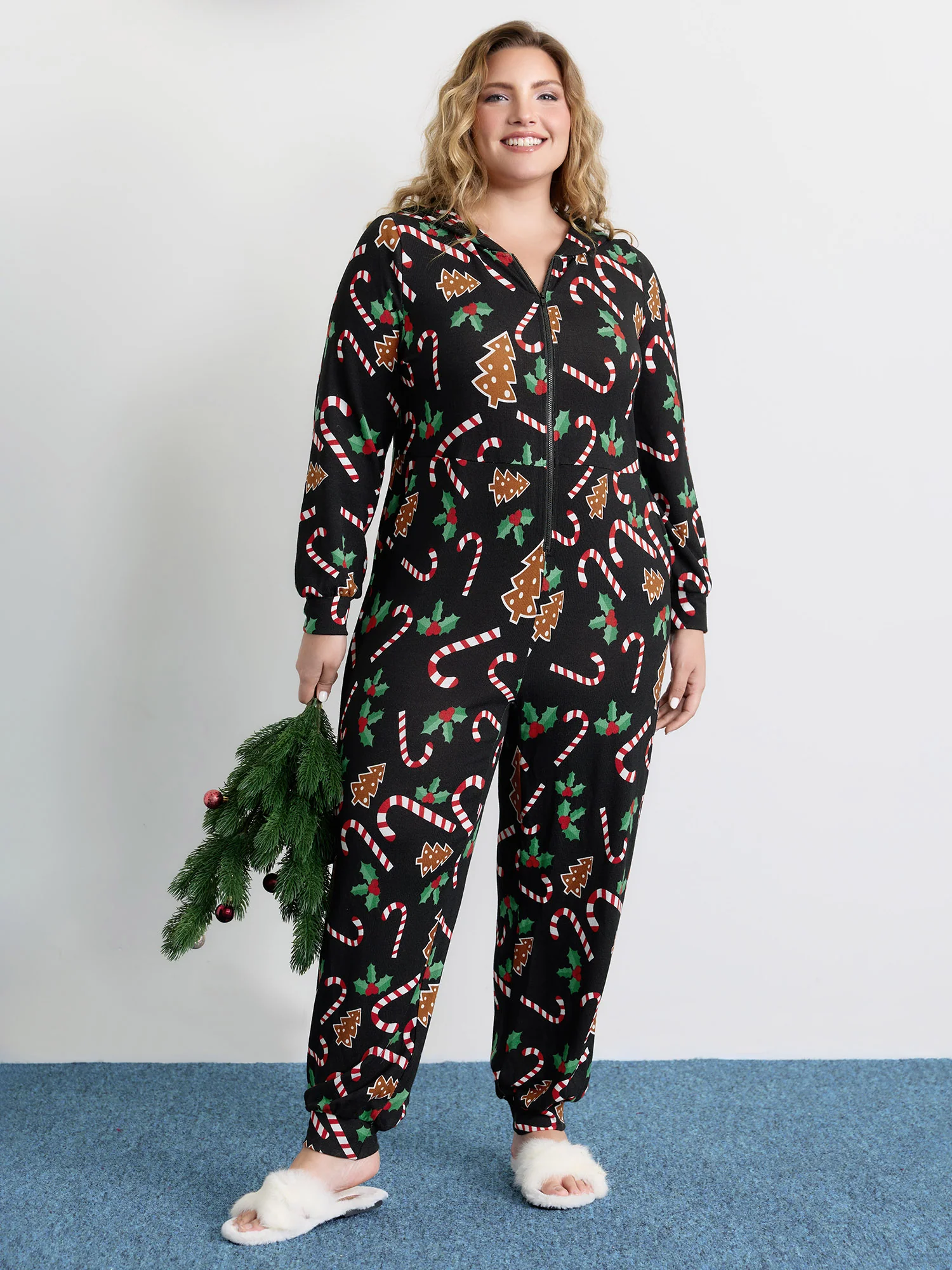 Holiday Everything Pockets Zipper Lounge Jumpsuit - Image 3