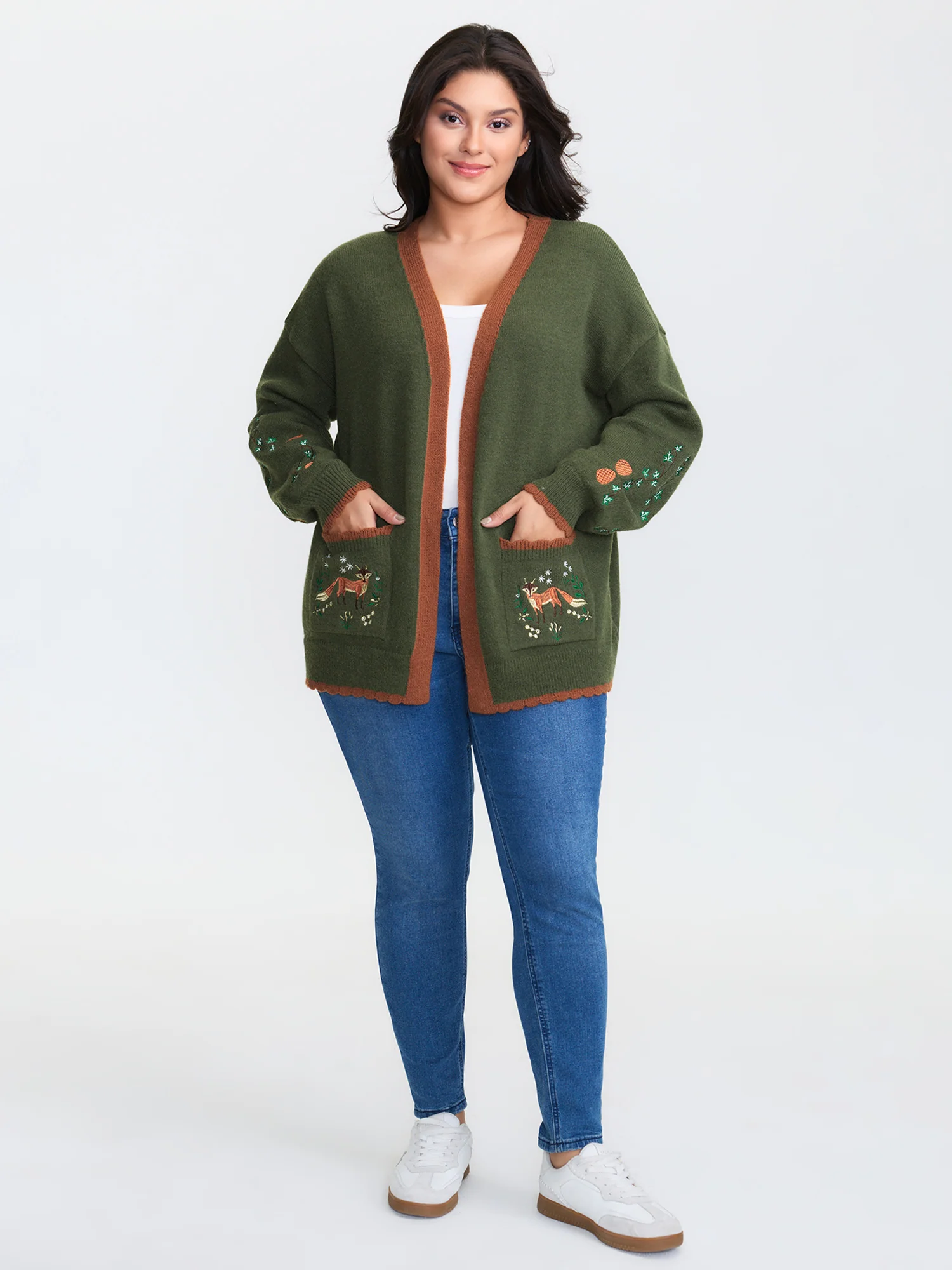 Holiday Fox Jacquard Pattern Knit Cardigan - Image 2