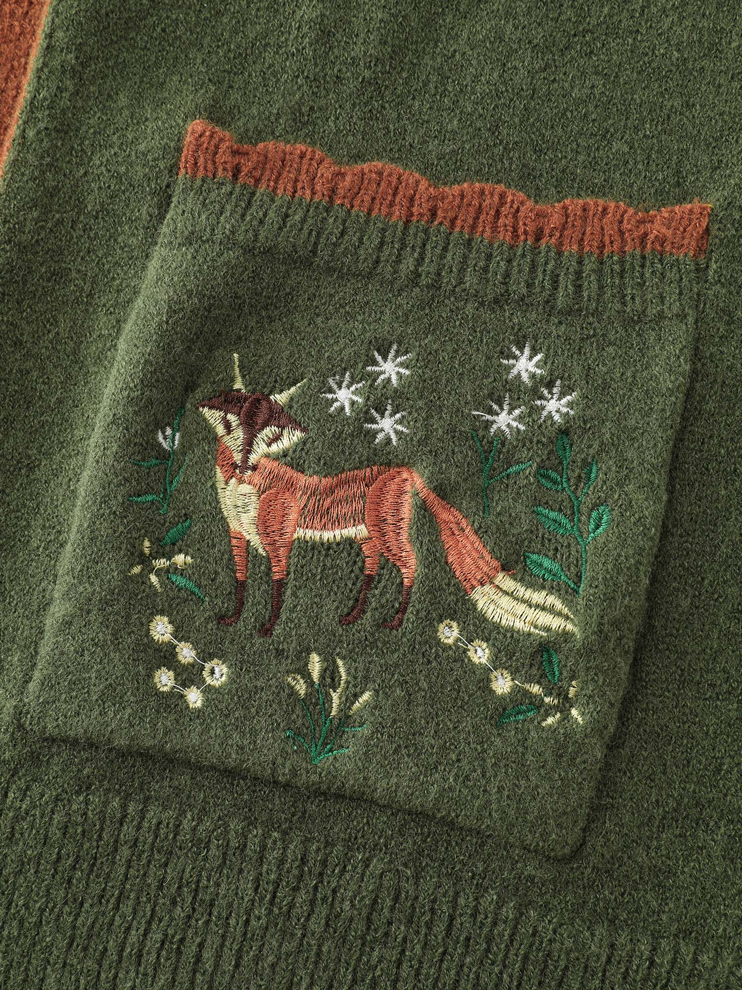 Holiday Fox Jacquard Pattern Knit Cardigan - Image 6