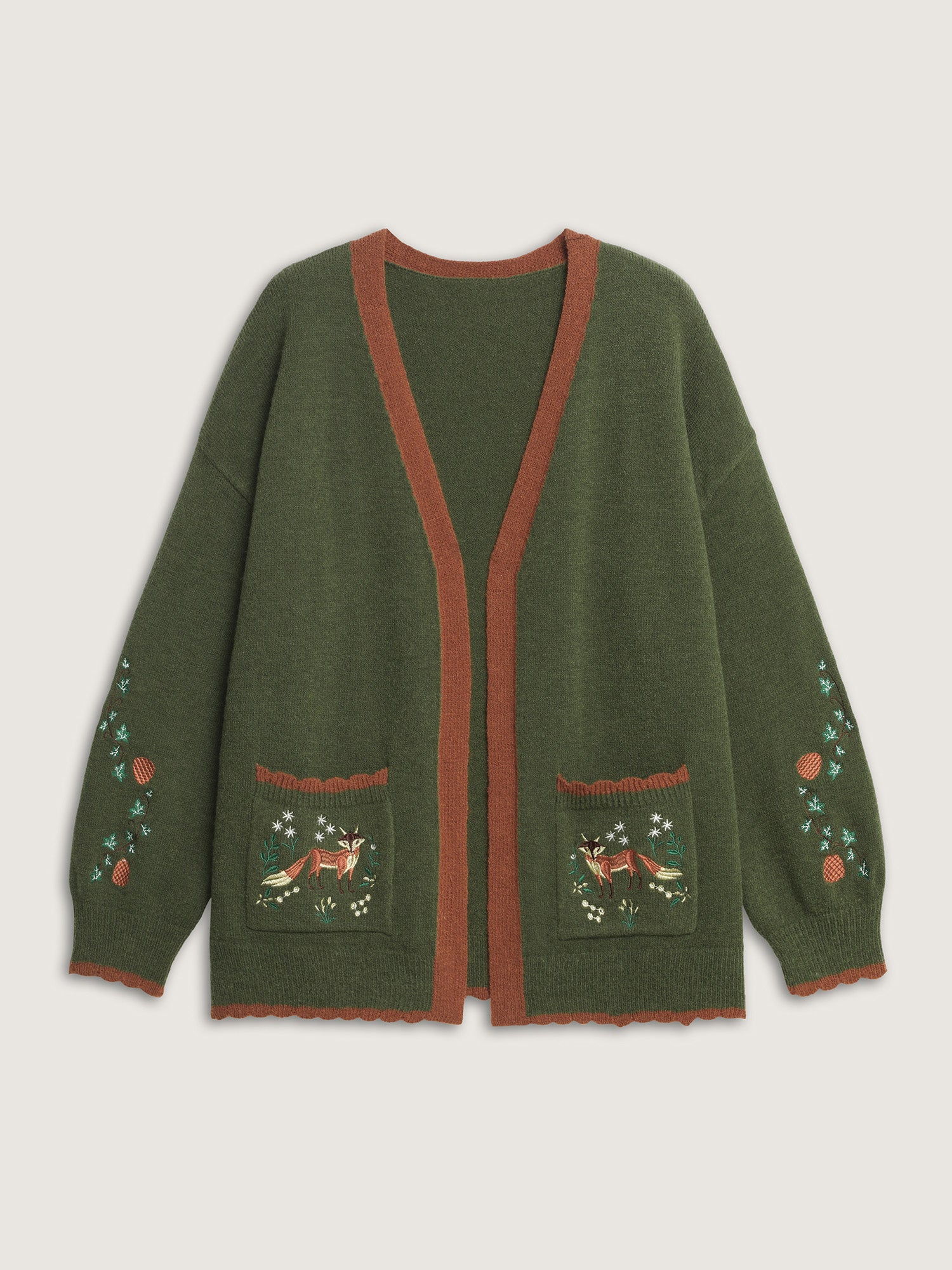 Holiday Fox Jacquard Pattern Knit Cardigan - Image 9