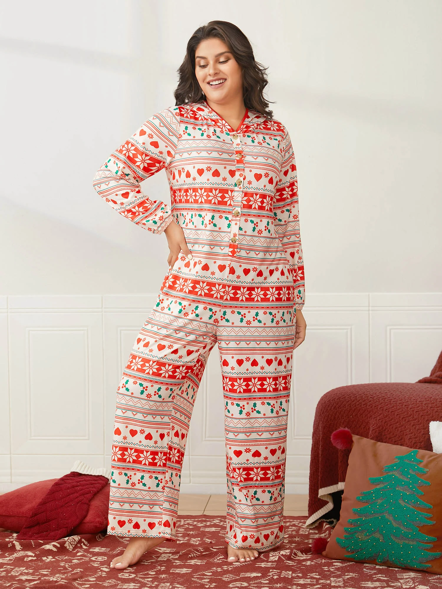 Holiday Fuzzy Hooded Lounge Jumpsuit - Image 3