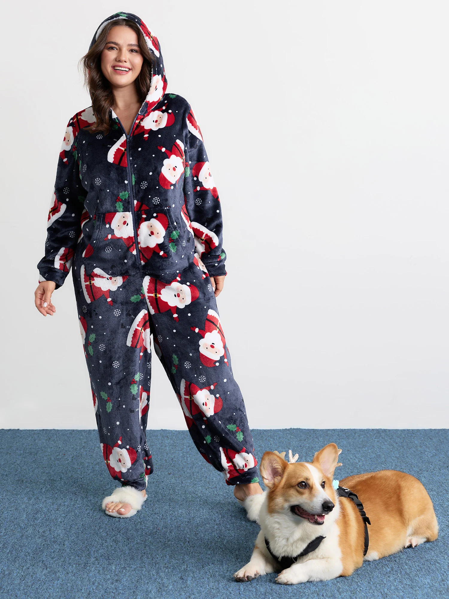 Holiday Fuzzy Plush Pockets Jumpsuit - Image 2
