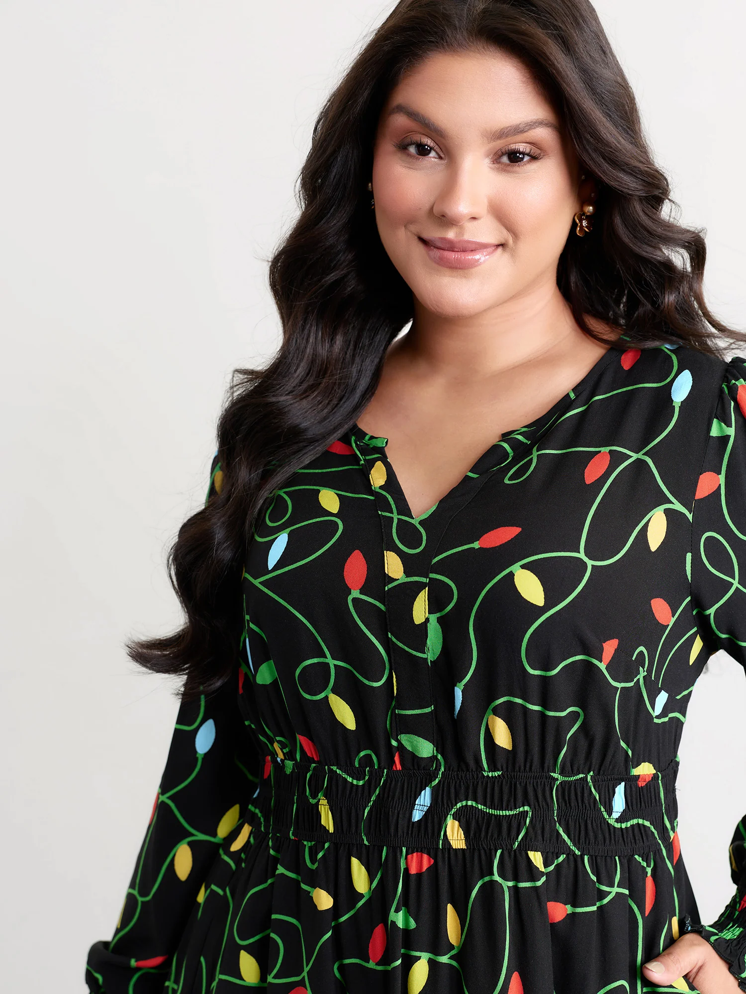 Holiday Lights Triple Elastic Waistband Midi Dress - Image 2