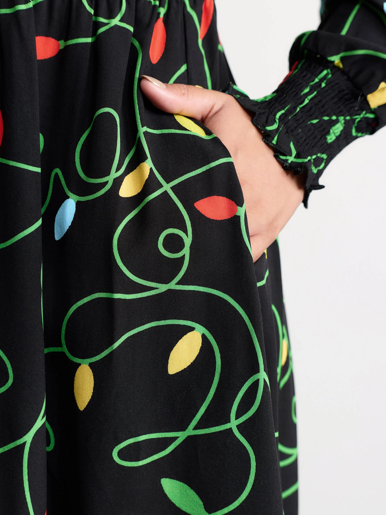 Holiday Lights Triple Elastic Waistband Midi Dress - Image 4