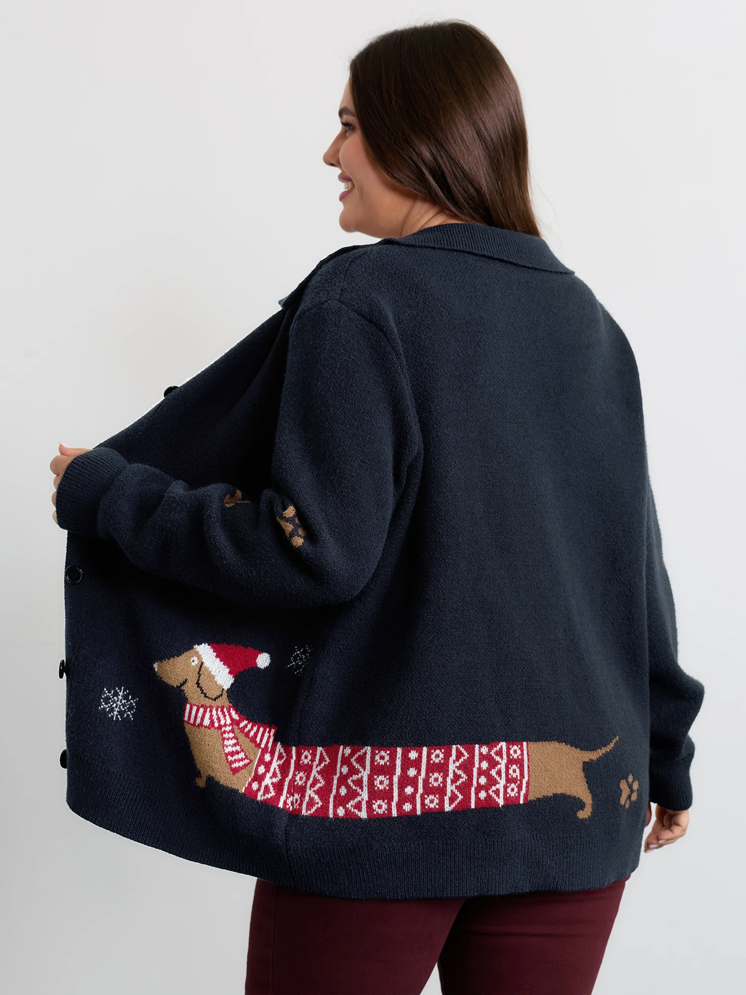 Holiday Pattern Collar Button Knit Cardigan - Image 5