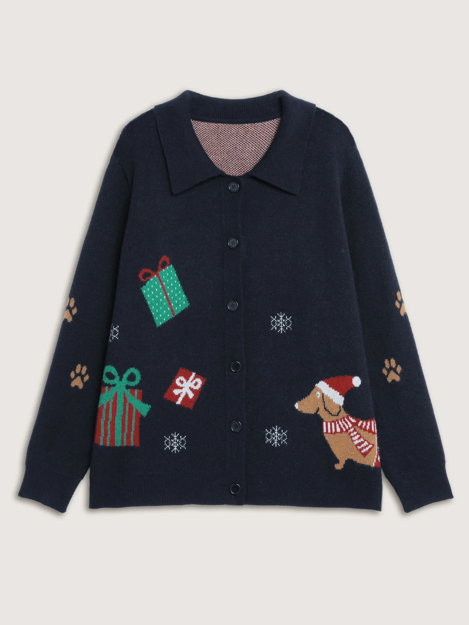 Holiday Pattern Collar Button Knit Cardigan - Image 9