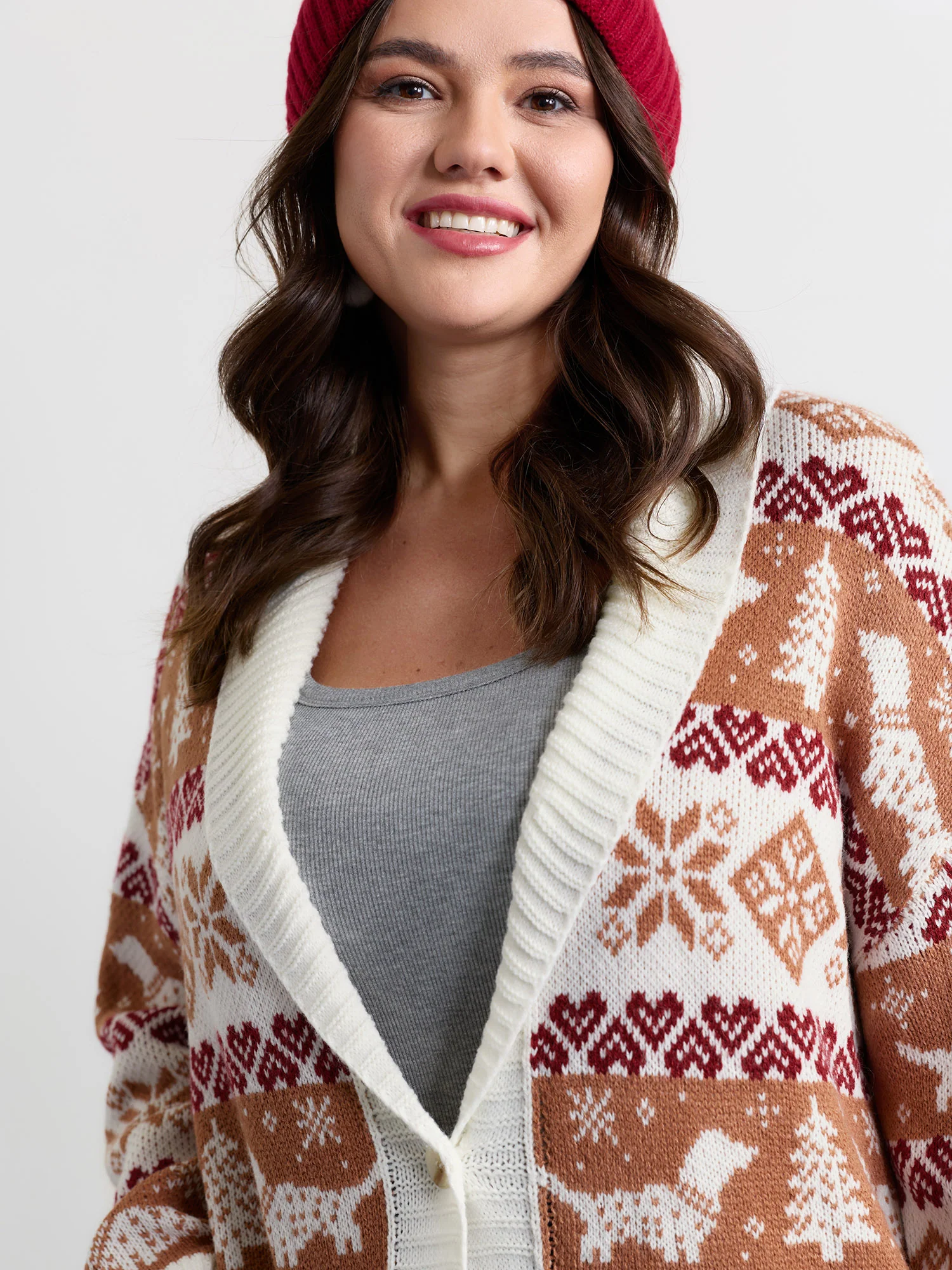 Holiday Pattern Jacquard Shawl Collar Cardigan - Image 2
