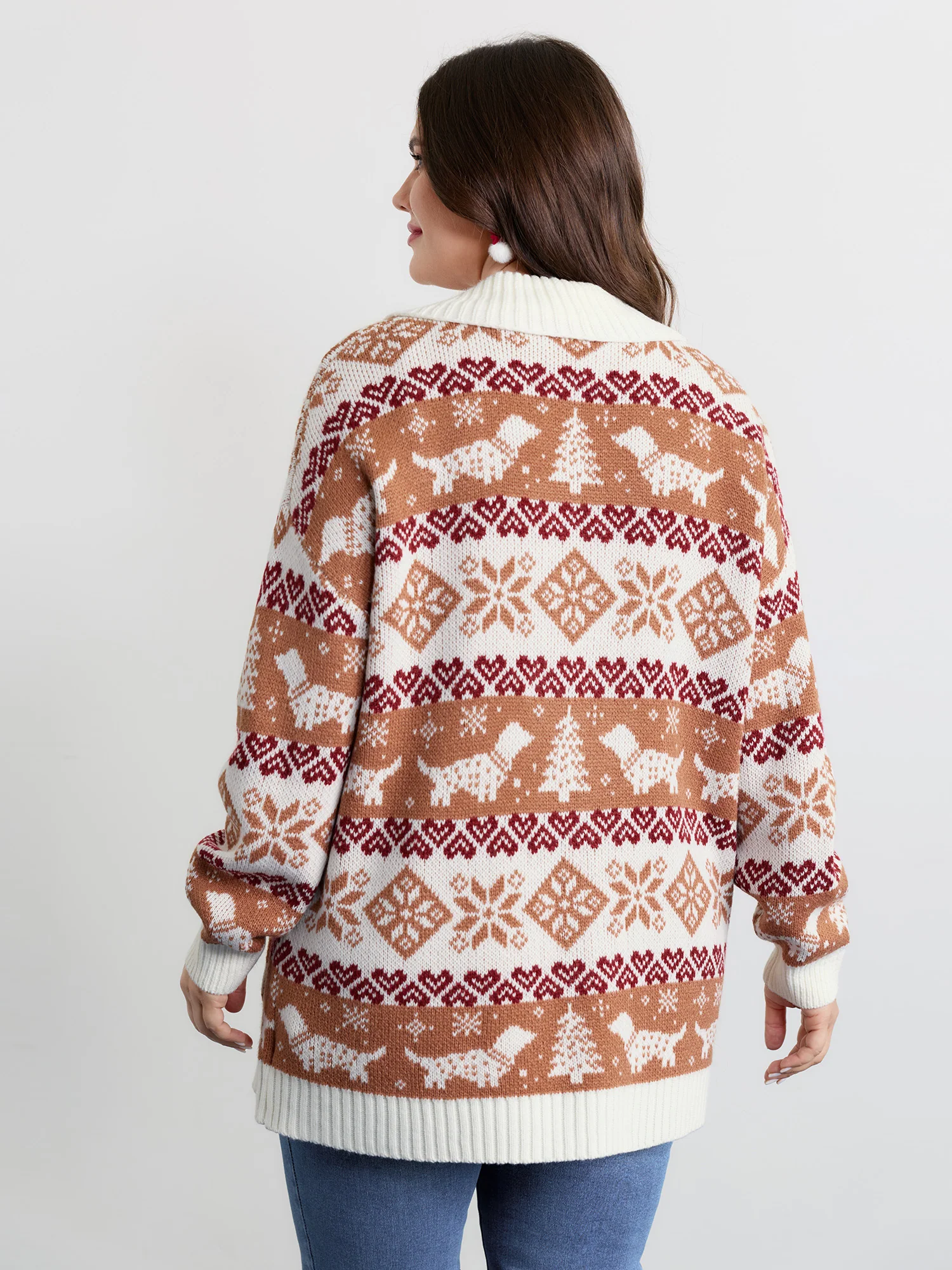 Holiday Pattern Jacquard Shawl Collar Cardigan - Image 4