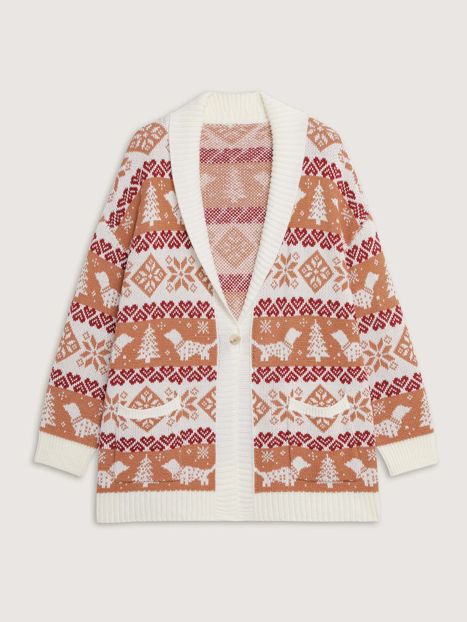 Holiday Pattern Jacquard Shawl Collar Cardigan - Image 8