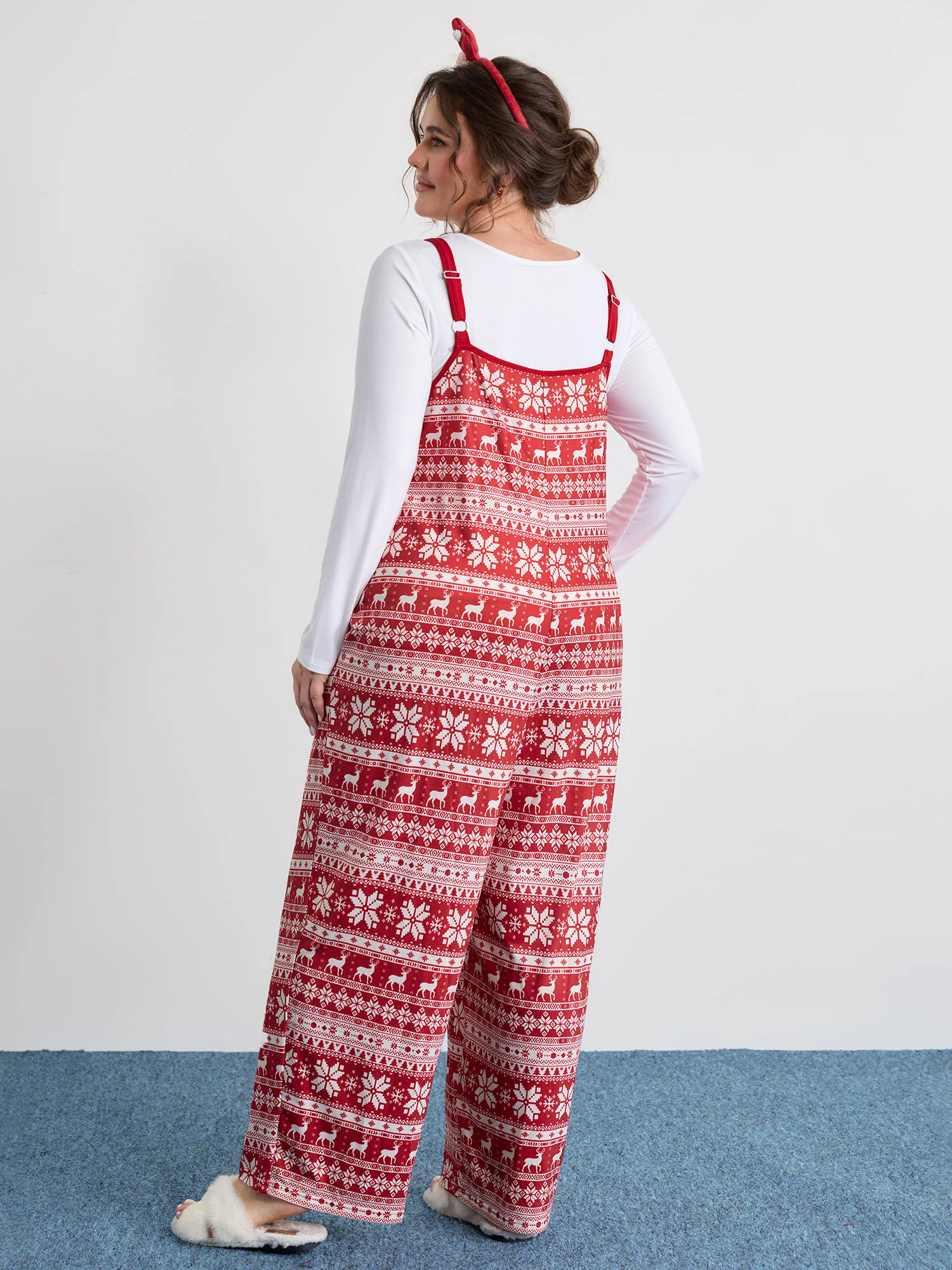 Holiday Print Placket Button Pajama Jumpsuit - Image 4