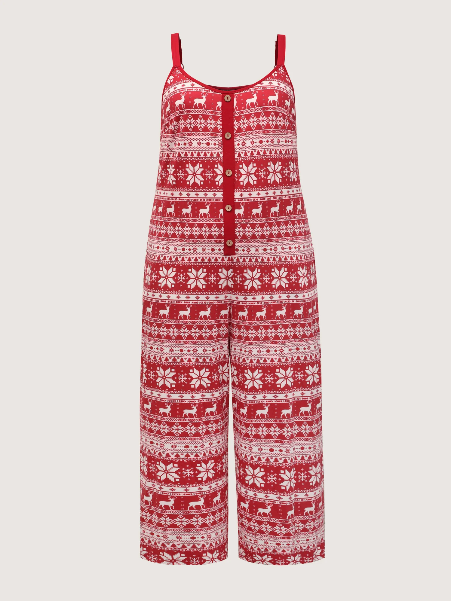 Holiday Print Placket Button Pajama Jumpsuit - Image 7