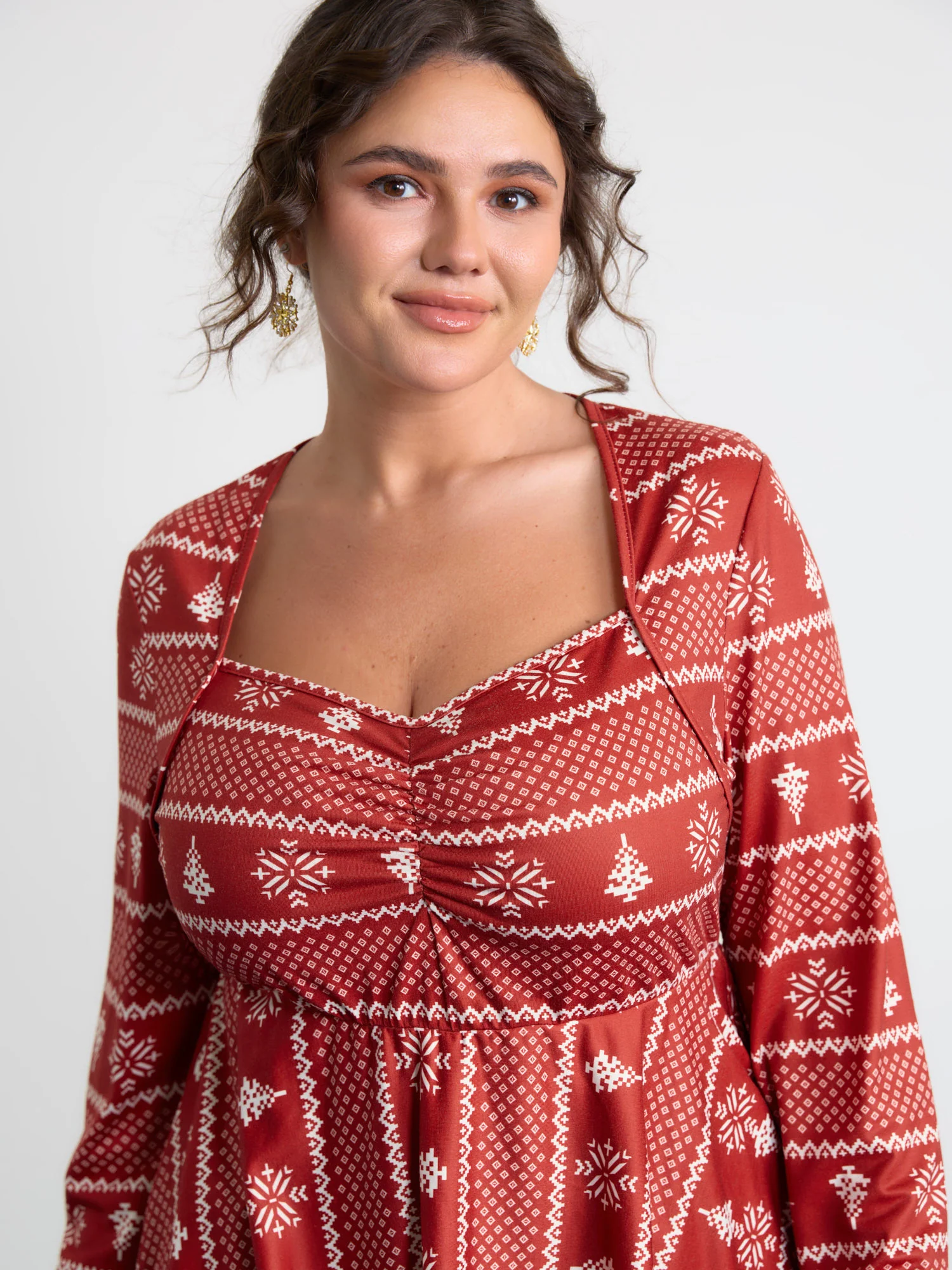 Holiday Pattern Sweetheart Neck Knit Top - Image 3