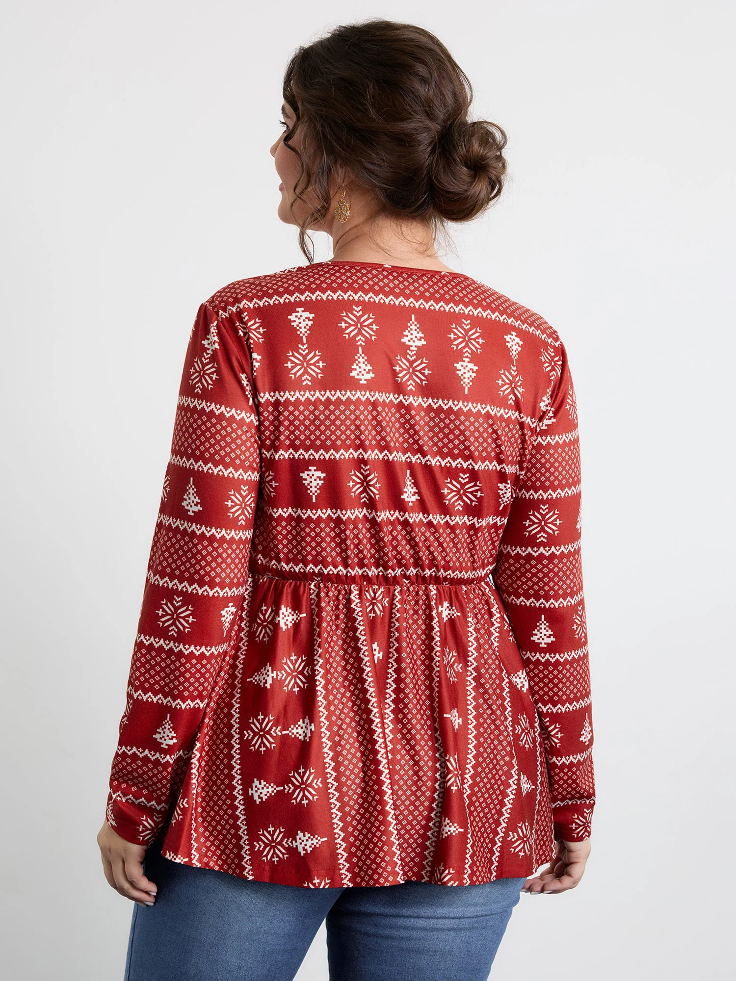 Holiday Pattern Sweetheart Neck Knit Top - Image 4