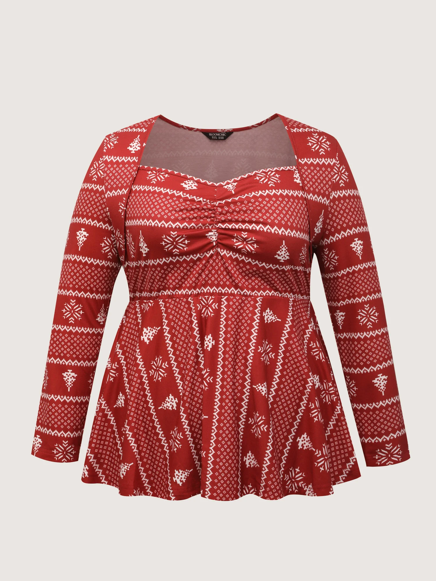 Holiday Pattern Sweetheart Neck Knit Top - Image 7