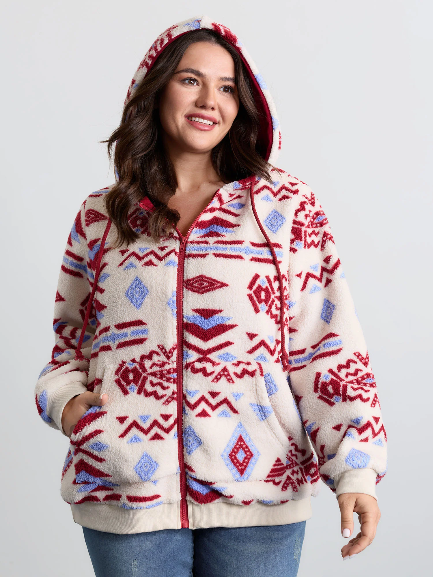 Holiday Pattern Zipper Contrast Jacket - Image 2