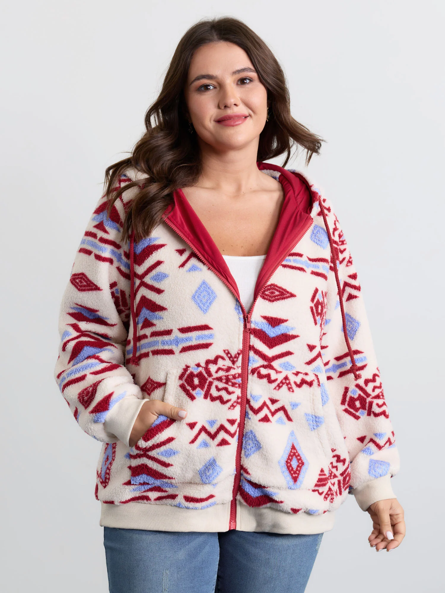 Holiday Pattern Zipper Contrast Jacket - Image 3