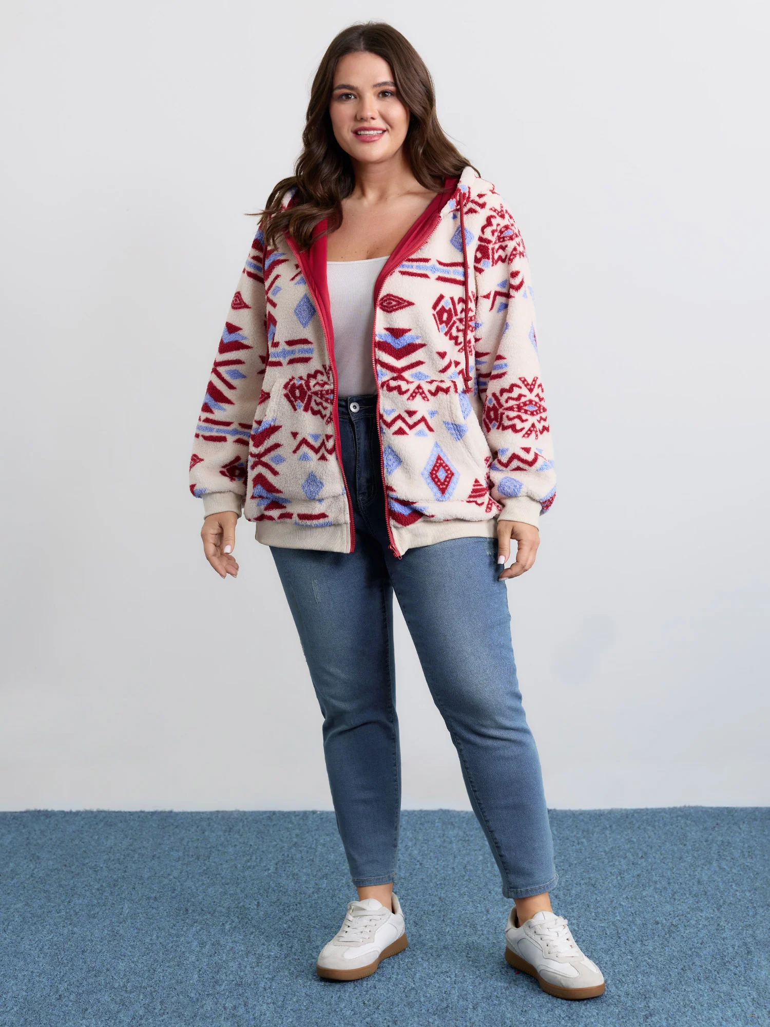 Holiday Pattern Zipper Contrast Jacket - Image 4